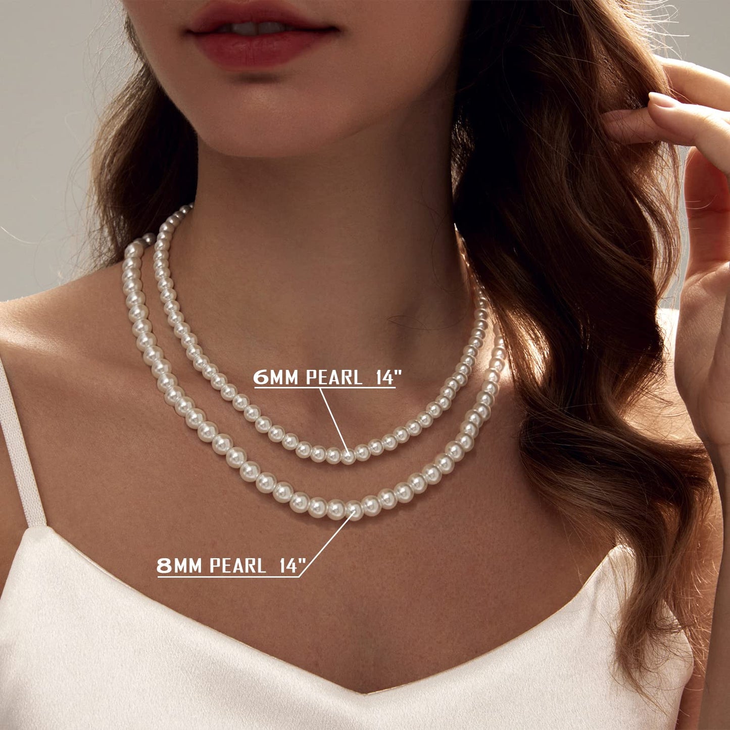 Zeffy Pearl Necklace Set for Women, 6+8MM Dainty Round Imitation Pearl Choker Necklace Set of 2, Wedding Pearl Necklace Delicate Jewelry for Women Simple Bridesmaid Jewelry Gifts