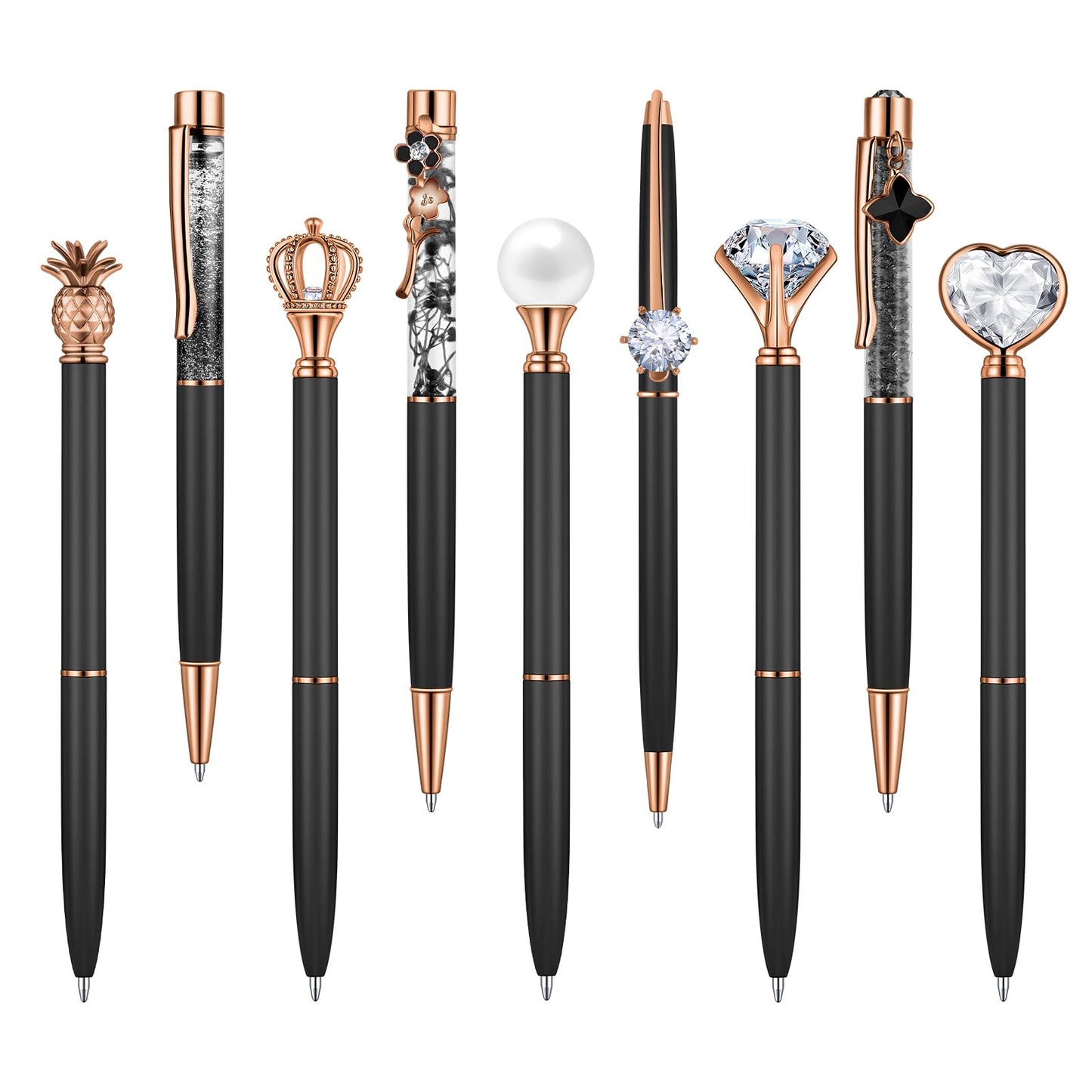 Opzyvik 9 Pcs Fancy Pens for Women Crystal Diamond Pen for Journaling Pretty Glitter Ballpoint Inspirational Gifts for Women Girls College Students Cute Back to School Gift (Black)