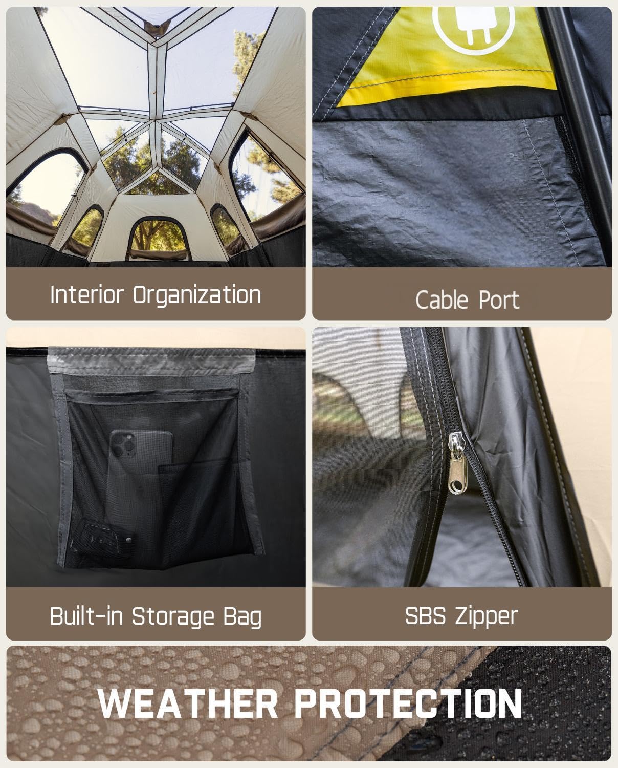 FanttikOutdoor Zeta C12 Pro Max Instant Cabin Tent 12 Person Camping Tent Setup in 90 Seconds with Rainfly & Windproof Portable with Carry Bag for Family Camping & Hiking, Upgraded Ventilation, Khaki