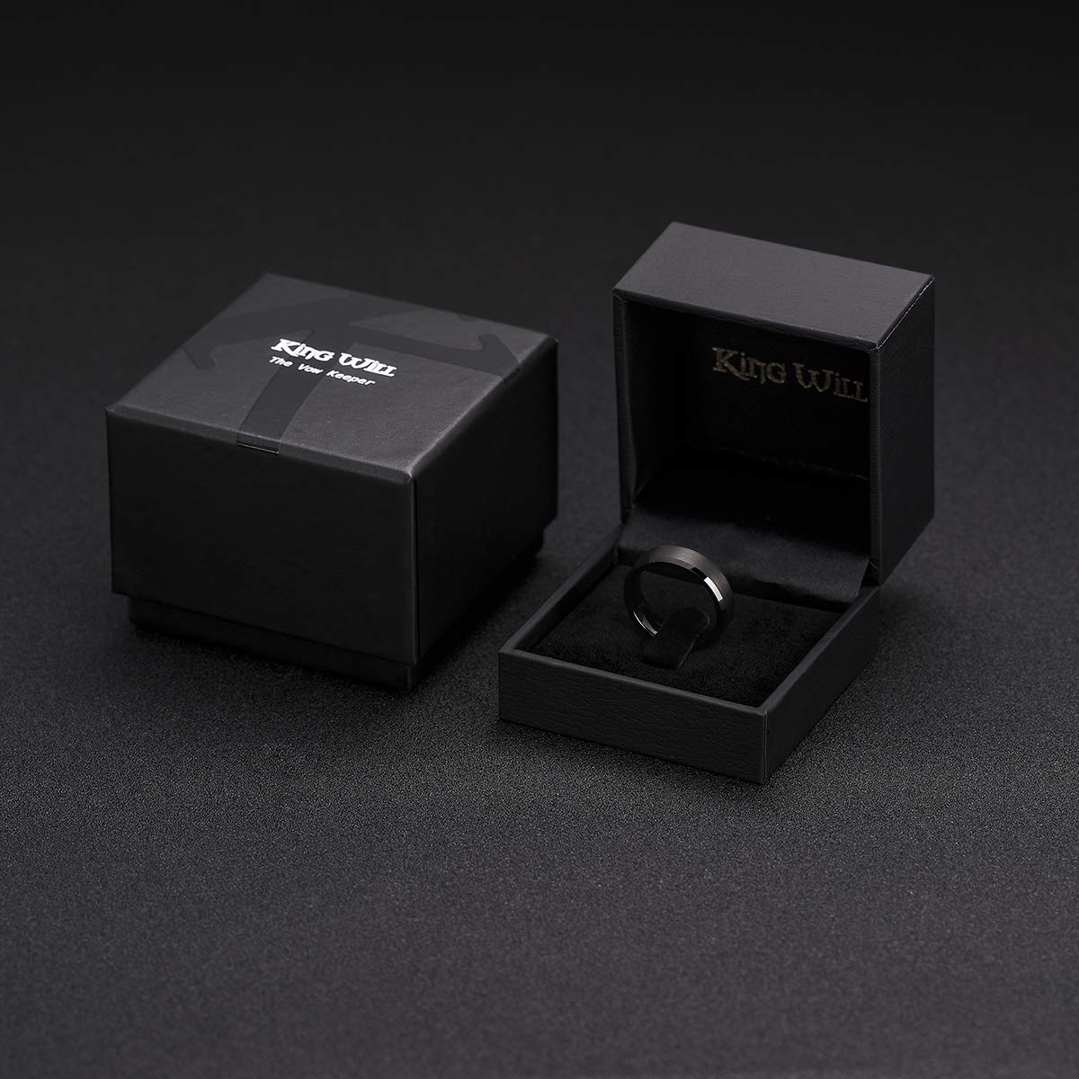 King Will 6mm Men's Black Wedding Ring - Brushed Matte Surface, Beveled Polished Edge, Comfort Fit Size 9