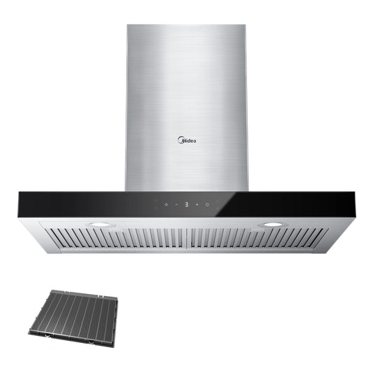 Midea MVT30W9AST Range 30 Inch 450CFM Vent T Shape Stove Hood with 5-Layer Aluminum Permanent Filters Kitchen Exhaust Fan, Ductless Convertible, 3 Speed, Stainless Steel
