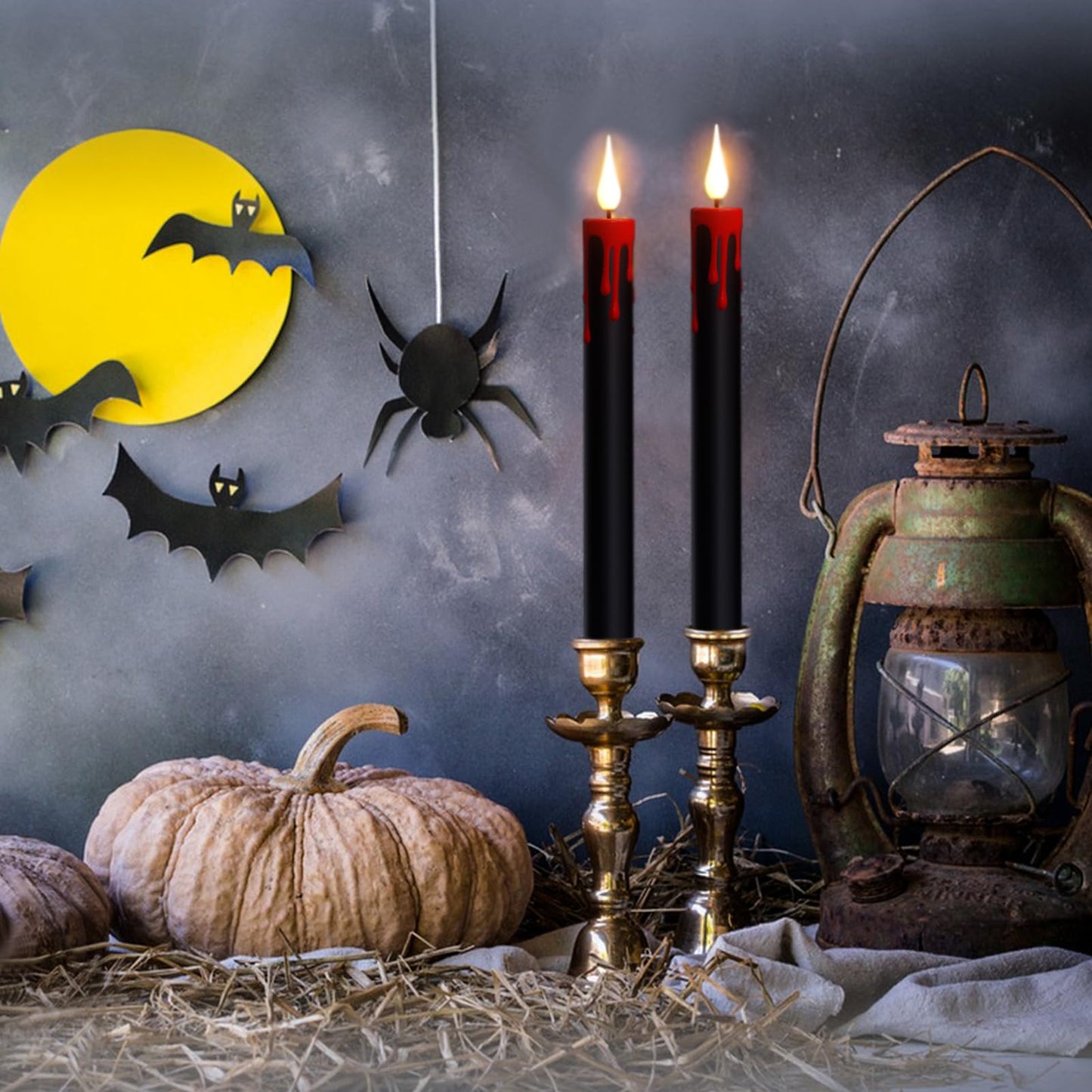 DRomance Black Flameless Taper Candles Flickering with Remote and Timer, Blood Dripping Wax Effect Battery Operated Yellow Light LED Taper Candles Dinner Halloween Spooky Decor(4 Pack, 0.78" x 8.9"")"