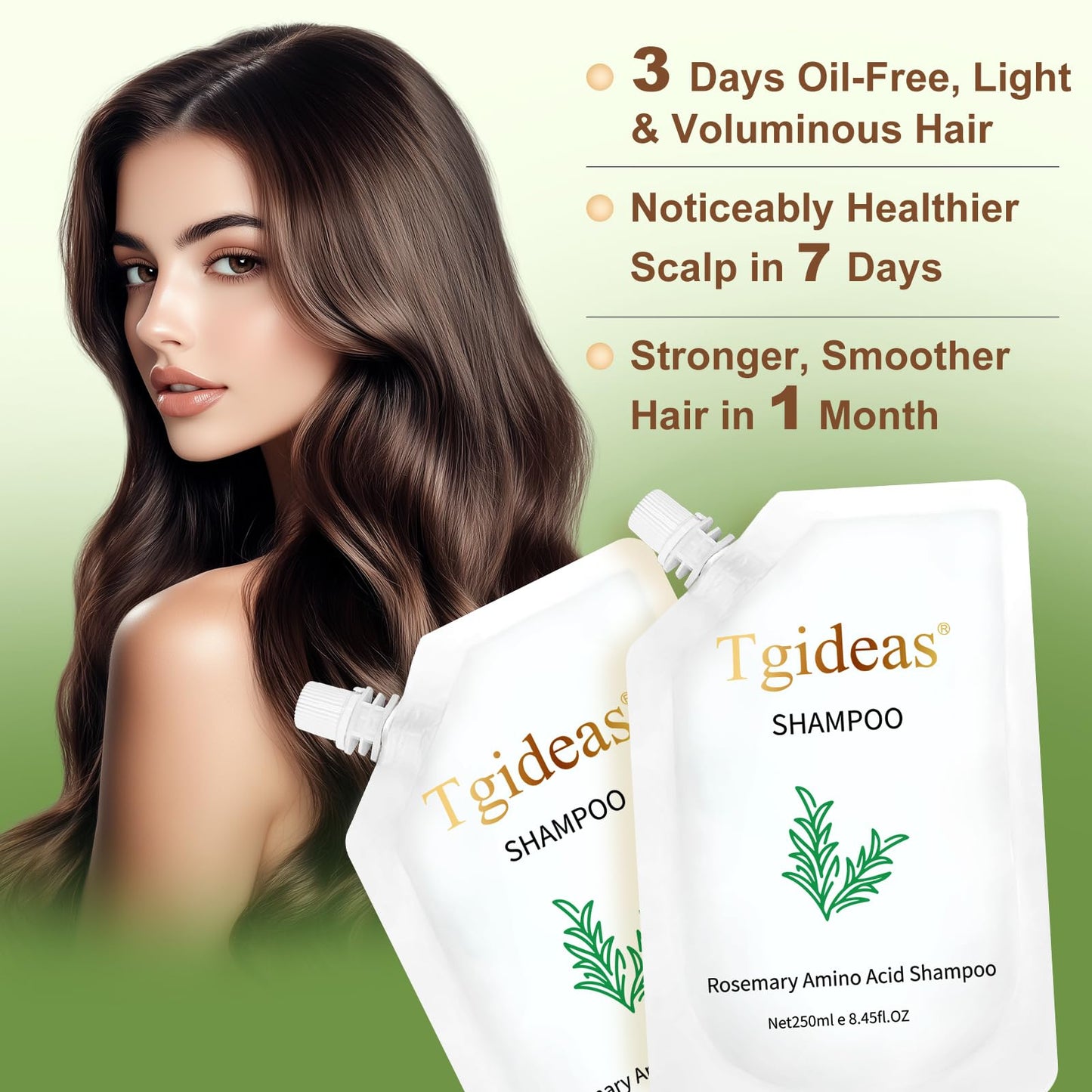 Tgideas Rosemary Biotin Amino Acid Shampoo, Hair Growth Shampoo for Women and Men, Thinning Hair Loss Natural 8.45 fl oz, Two-Pieces