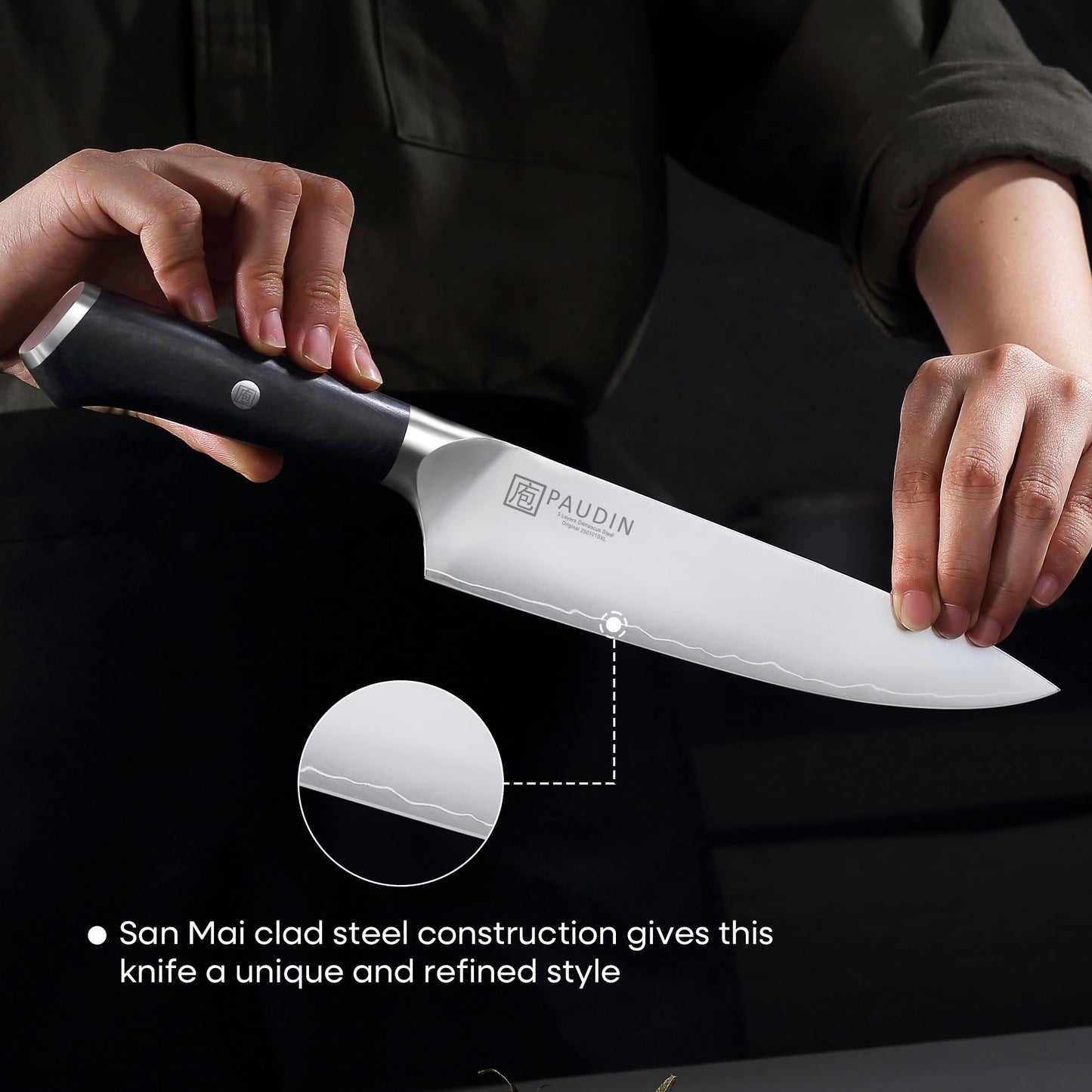 PAUDIN Kitchen Knife Set, 4 Pieces Chef Knife Set, High Carbon Stainless Steel Knife Set, Ultra-Sharp Knives Set for Kitchen with Ergonomic Wooden Handle, Gifts for Men and Women