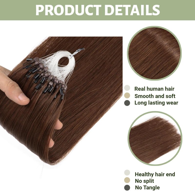 Brown Micro Bead Hair Extensions Short 14 Inch Microlink Human Hair Extensions 100strands 50g Cold Fusion Remy Hair Extension #4 Microlinks Extensions