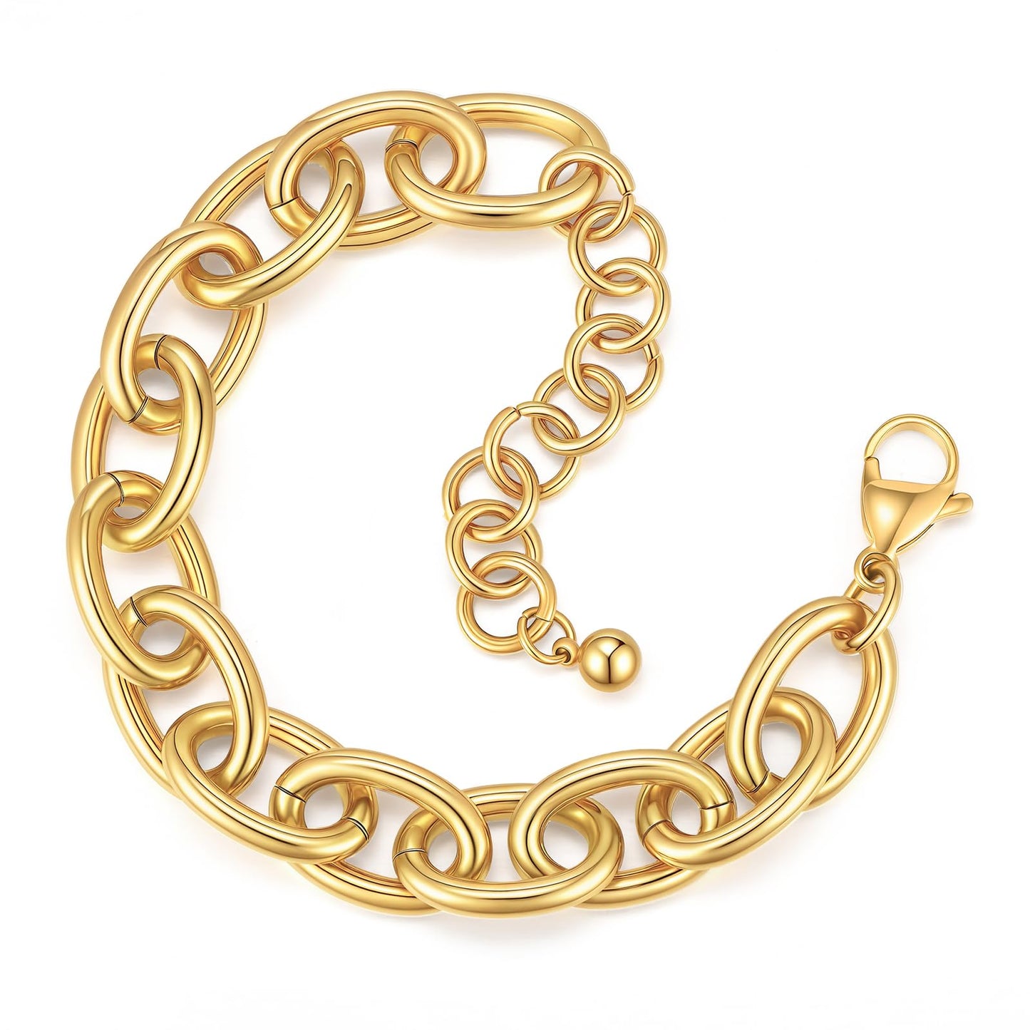 Chunky Gold Bracelets for Women - 18K Gold Plated Cuban Link Bracelet, Stainless Steel Non-tarnish Personality Thick Chain Trendy Jewelry Gifts, Christmas Valentines Party Birthday Gift for Girlfriend