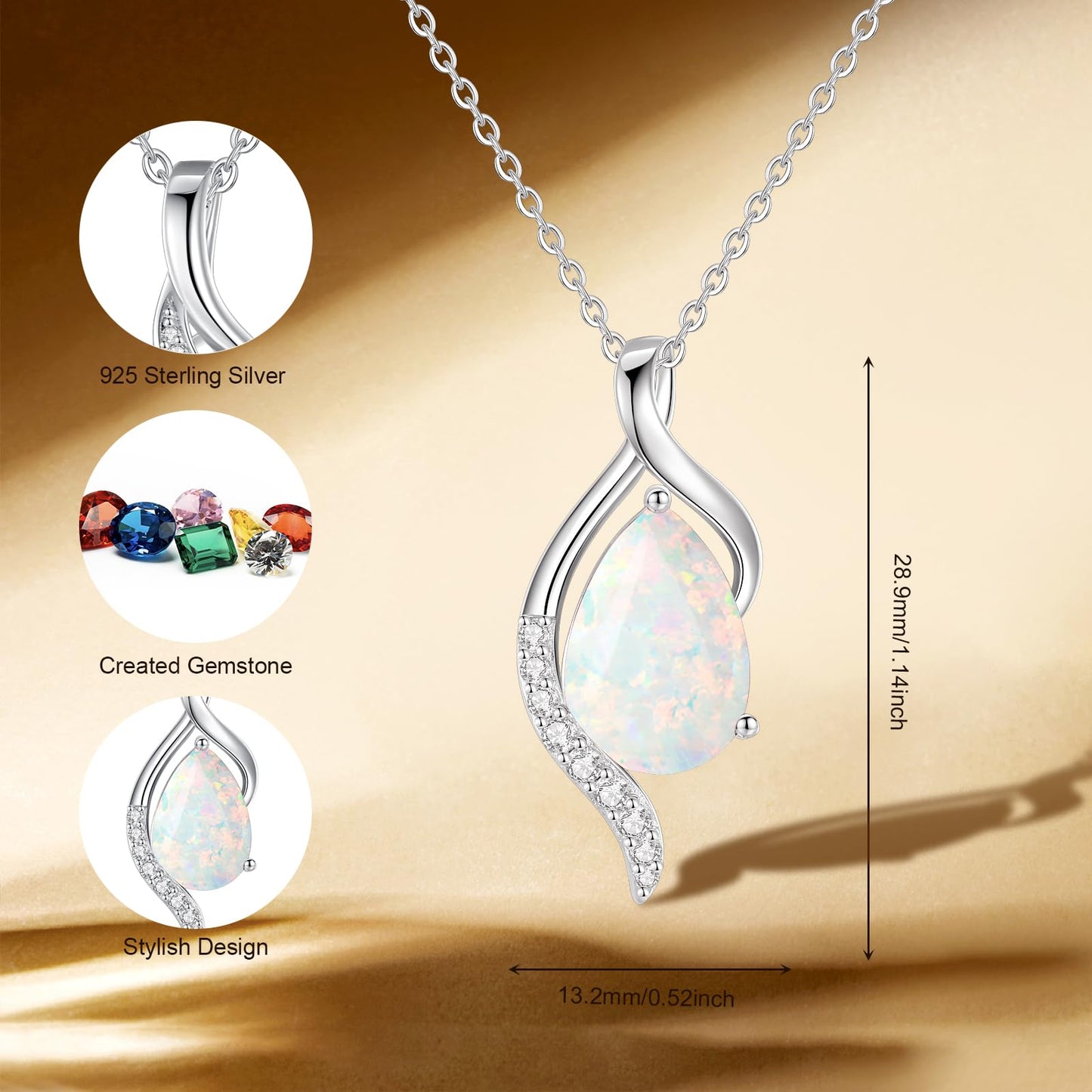 FANCIME October Birthstone Necklace for Women Teardrop Opal Necklace S925 Sterling Silver Gentle Love Birthday Gifts for Mom Women, 16"+2" Inches