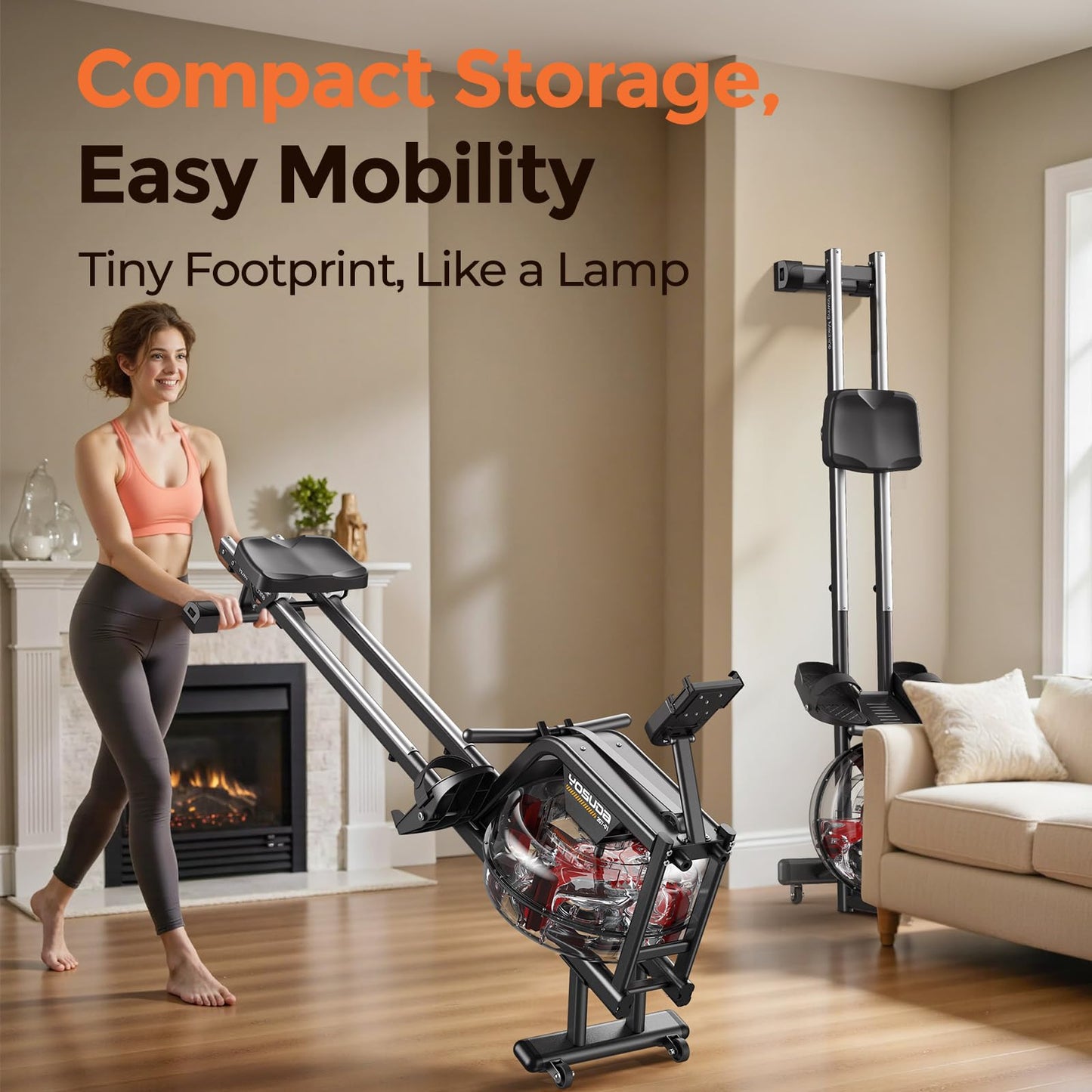 YOSUDA Water Rowing Machines with Bluetooth-Water Rowers 350LBS Weight Capacity for Home Use with Smooth Aluminum Dual Slide Rail & Rowing-Dedicated Monitor