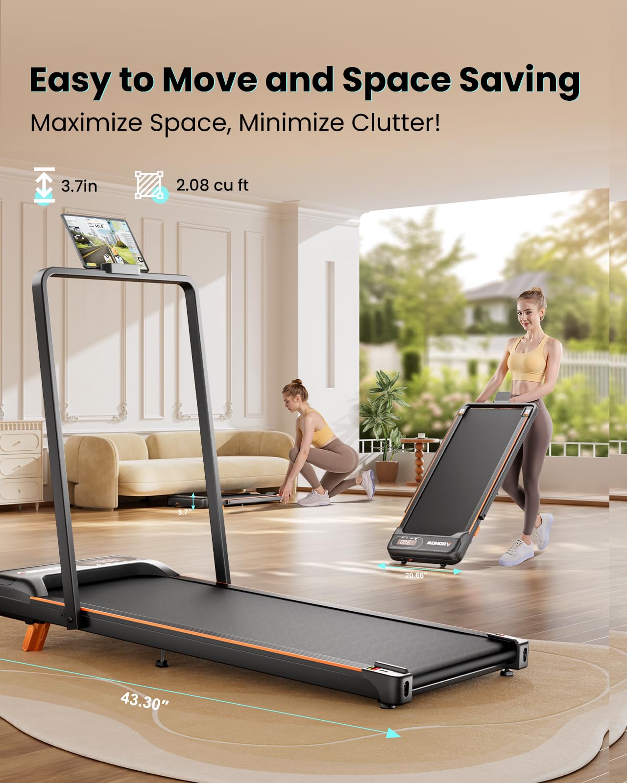 Abonow Walking Pad, Under Desk Treadmill with Incline for Home Office 2.5HP Portable Walking Treadmill with 265 Lbs Weight Capacity Walking Machine, Remote Control, LED Display, Light Black