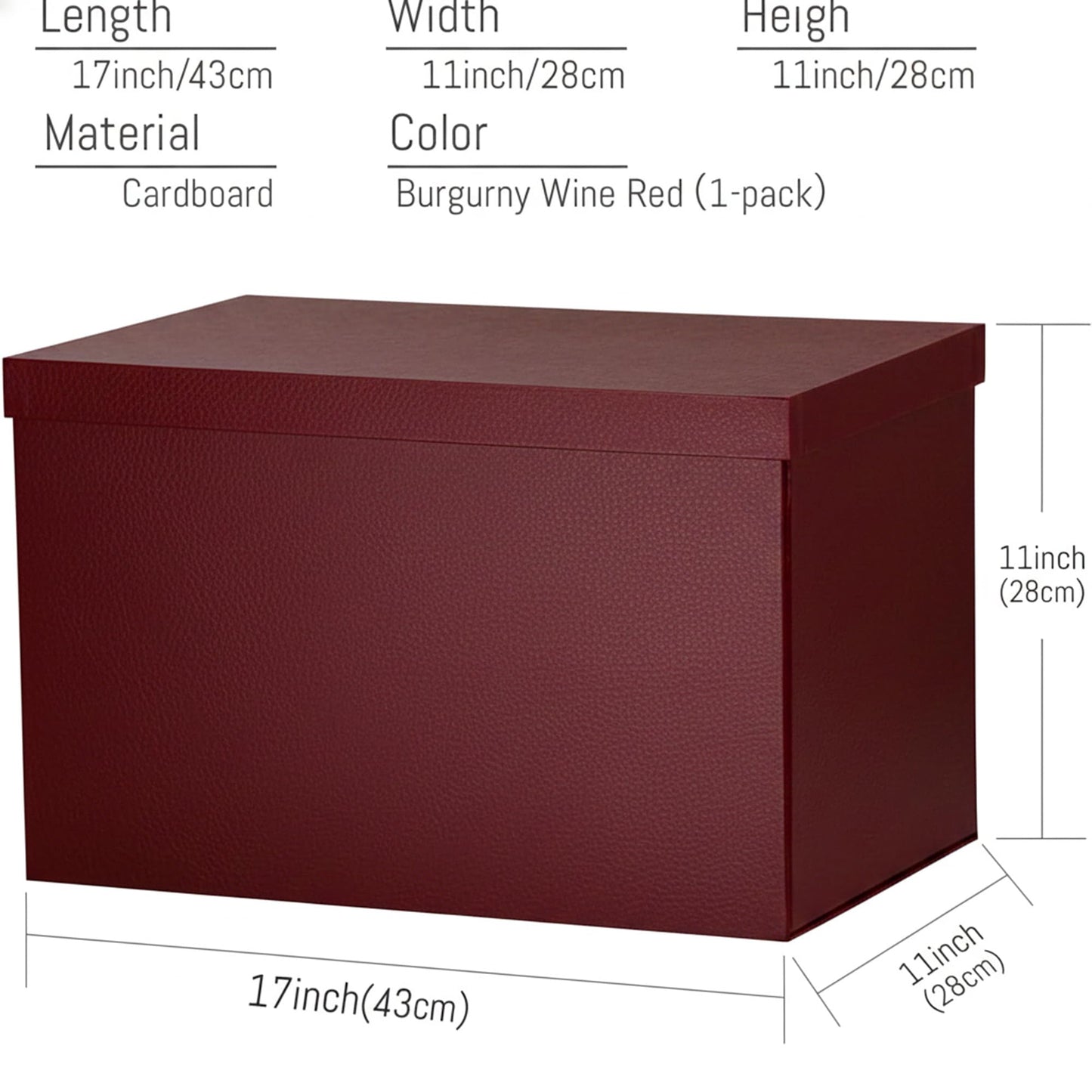 YINUOYOUJIA Extra Large Gift Box,17x11x11 Inches Burgundy Gift Boxes with Lids for Presents,11-inch Deep Gift Box for Wrapping Gifts.Ideal for Birthday,Weddings,Anniversary,Christmas or Business.