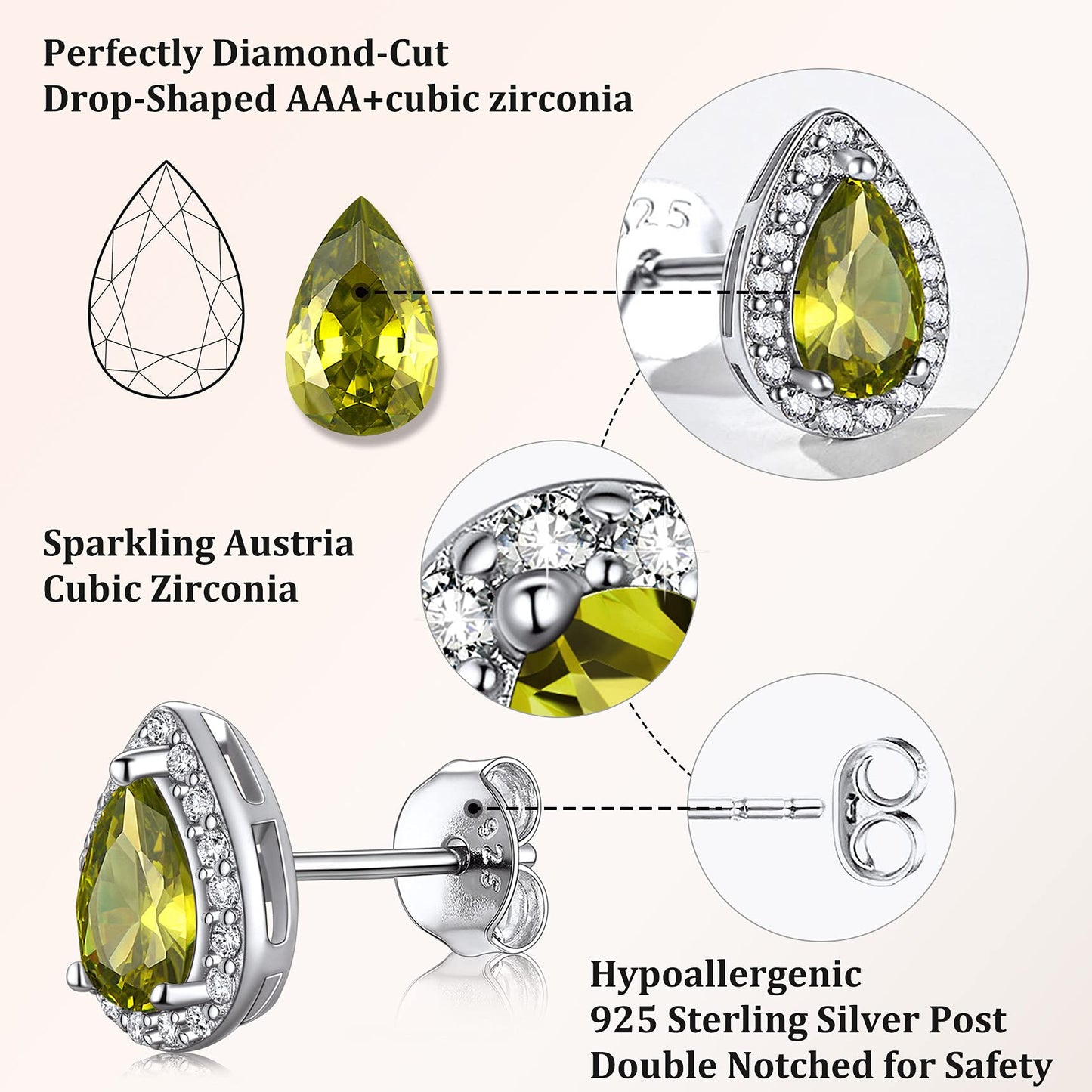 Bestyle Classic S925 Sterling Silver Love Teardrop Earrings, Dainty November Critine Crystals Birthstone Studs, Anniversary/Mother’s Day/Birthday Jewelry Gifts for Women Mom/Wife/Sister/Best Friend