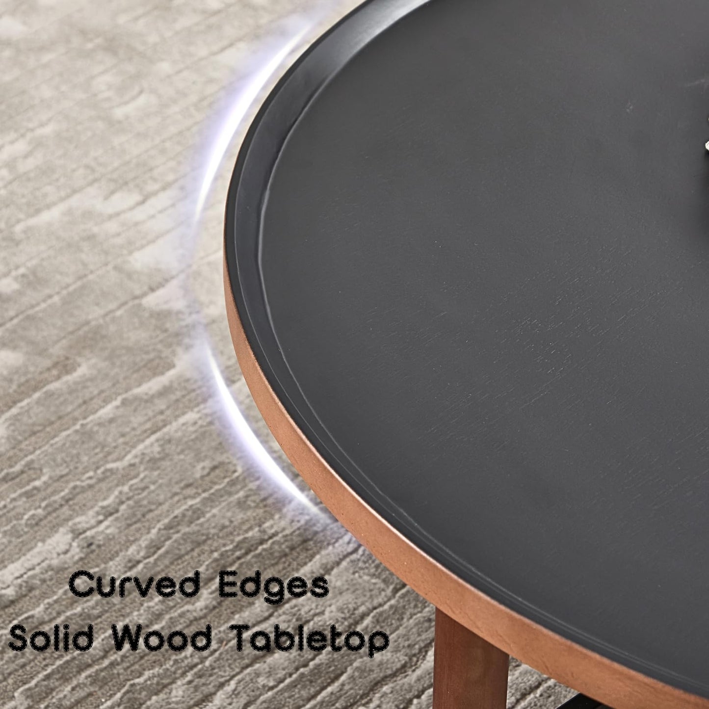 LukeAlon Modern Round Coffee Table for Living Room - Circle Wooden Table Top with Black Cross Legs Base, Rustic, Vintage, Easy Assembly, Black(31" D x 31" W x 13.5" H)