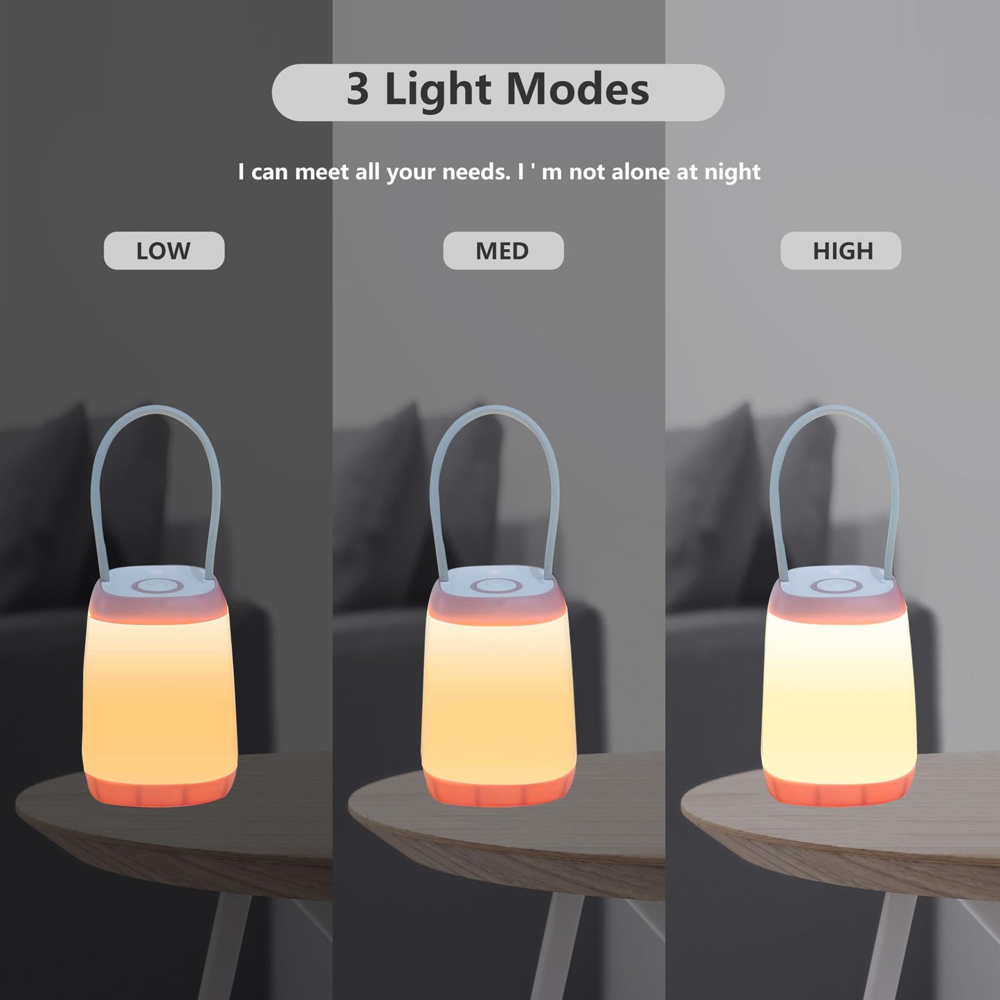 Hilngav 3 Pack LED Camping Light, 3 Light Modes Rechargeable Battery Powered Night Light for Indoor and Outdoor Emergency Light, Tent Lantern, Camping (Pink, Black, Green)