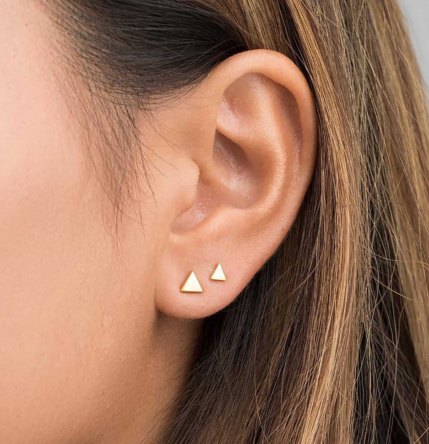 Sterling Silver Stud Earrings for Women Men- 4 Pairs of Hypoallergenic Simple Geometric Small Stud Earring Set Tiny Triangle Square Heart Star Stud Earrings Mini Cartilage Tragus Earrings, Gold