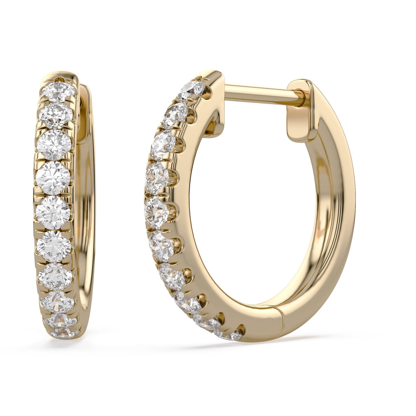 10MM Huggie Hoop Earrings for Women, 0.25 Carat (ctw) Round Natural Diamond Hoop Earrings in 10K Solid Yellow Gold Jewelry for Her