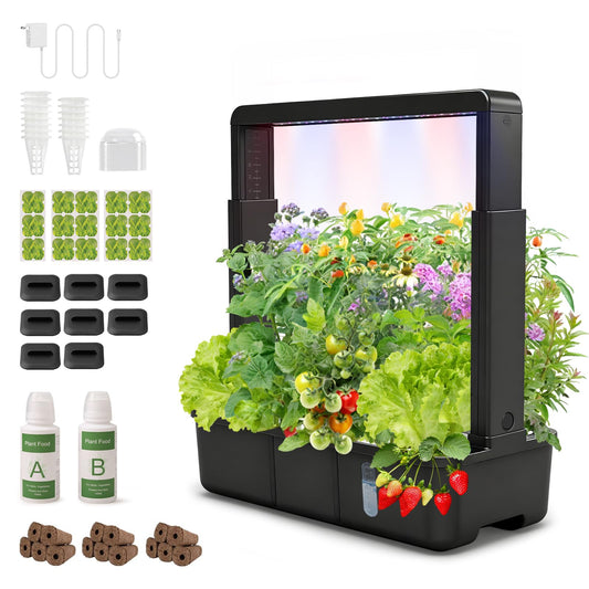 15-Pod Indoor Hydroponic Growing System with LED Grow Light, Smart Garden Kit, Adjustable Height, Auto Timer and Quiet Water Pump for Herbs