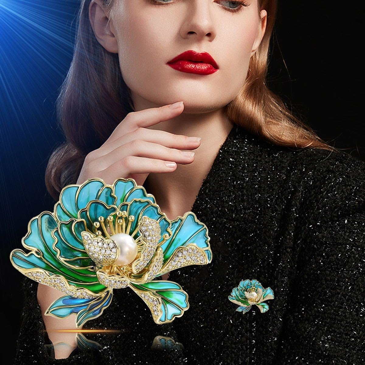 UNVAK Enamel Peony Flower Brooch 18k Gold Plated Peony Flower Brooch Pin Peony Pearl Brooch Lapel Pin Jewelry Thanksgiving Day Birthday Gifts Dress Accessories for Mom Wife