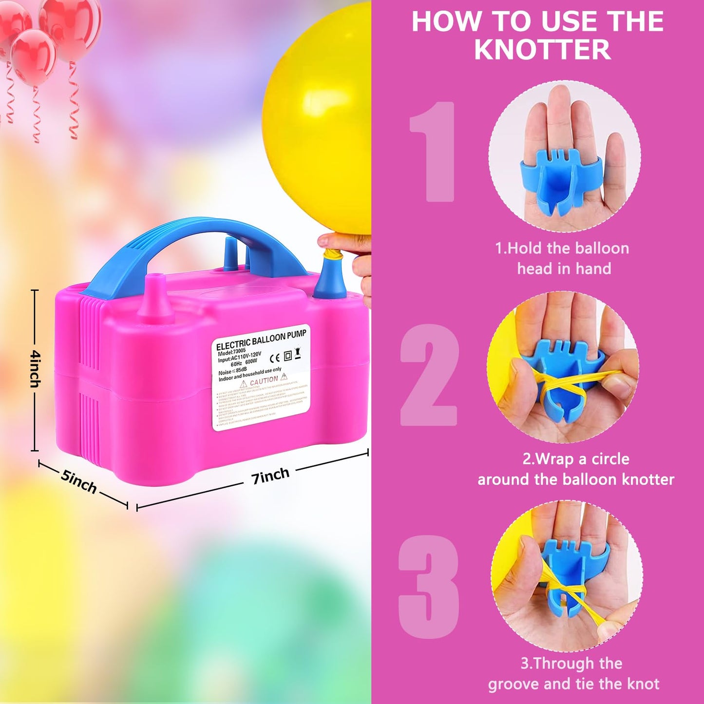 Balloon Pump Electric, 110V 600W Balloon Blower Inflator Dual Nozzle Air Pump Balloons Inflator for Decoration, Party, Sport,Gifts:2 Balloon Tying Tools