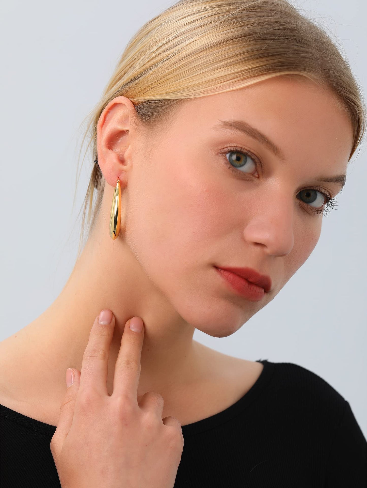PABBEU Chunky Gold Hoop Earrings for Women, Lightweight 14k Golden Plated Hoops Earrings, Hypoallergenic 925 Oval Golds Hoops Earrings, Thick Gold Hoop Earrings for Women Gifts (38mm)