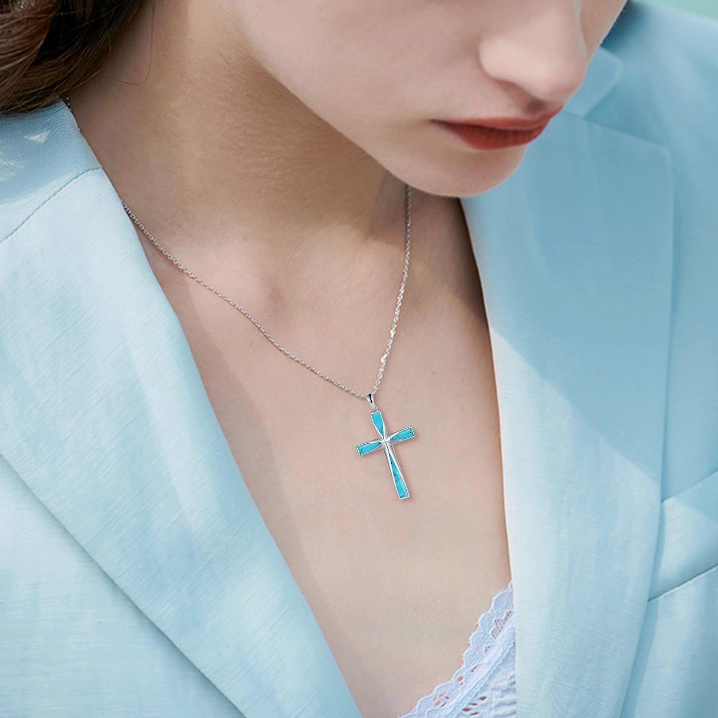 ONEFINITY Religious Cross Pendant Necklace Sterling Silver Origami Cross Pendant Gifts for Women Men Jewelry