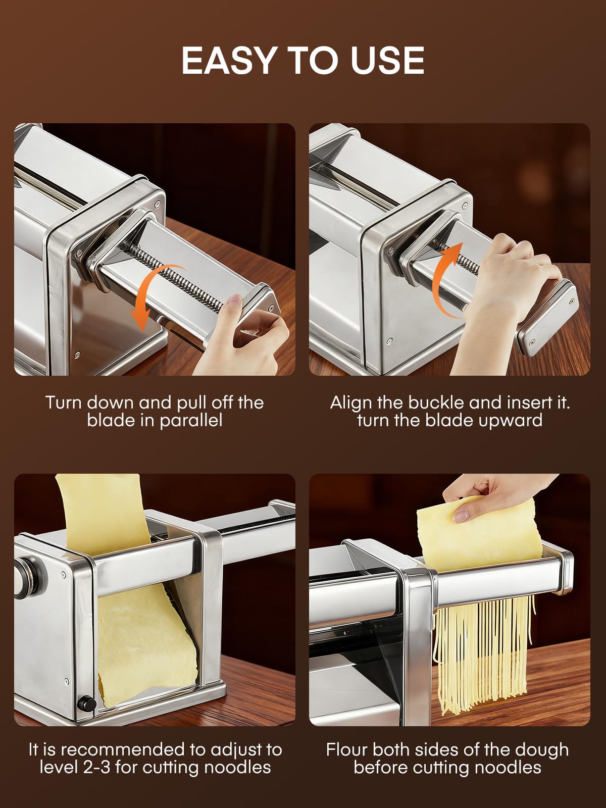 FOHERE Electric Pasta Maker Machine, Adjustable Thickness Noodle Maker for Spaghetti, Fettuccine, Lasagna & Dumpling Skins | 7-Level Customization, Food-Grade Stainless Steel, Easy Clean