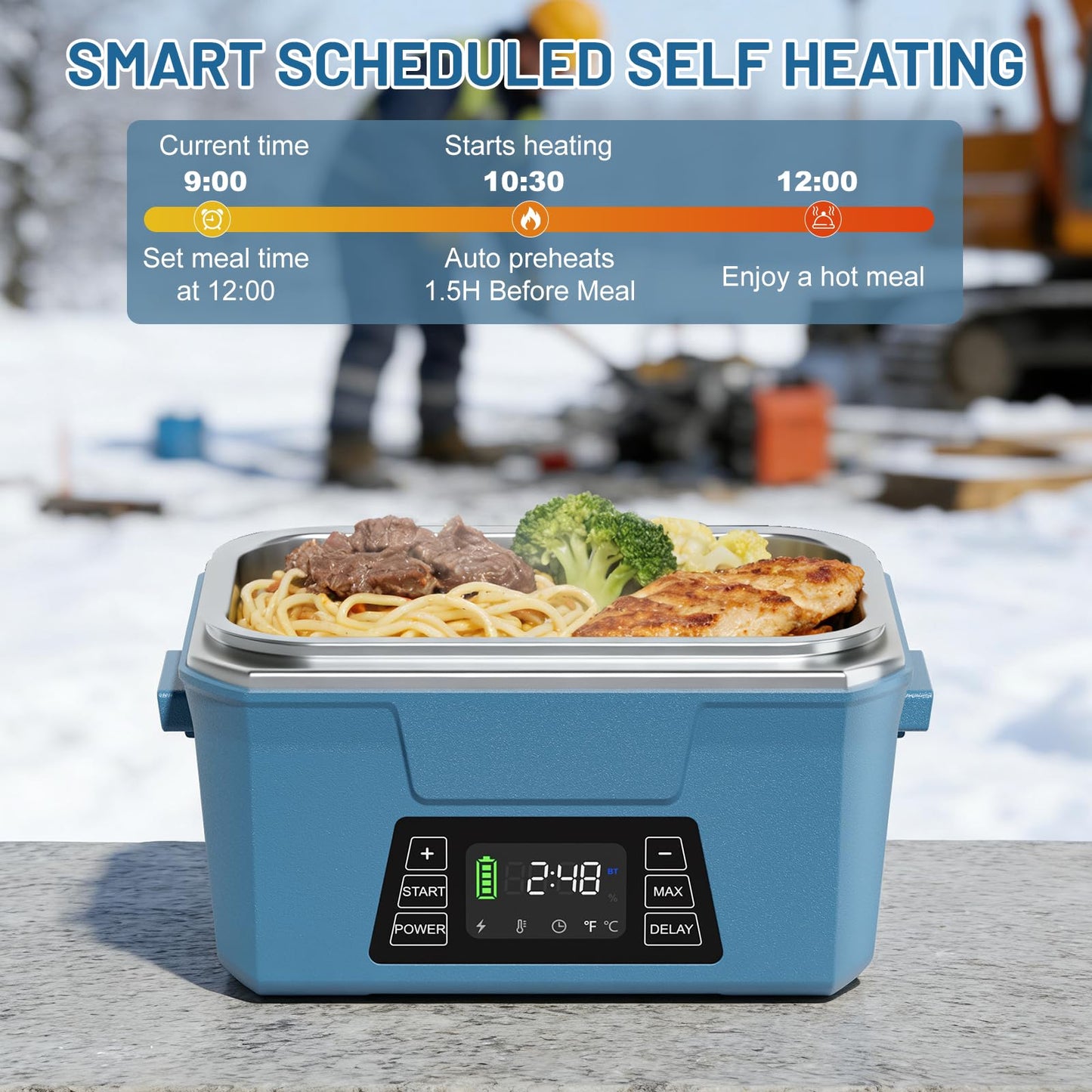 Cordless Electric Lunch Box for Adults, APP Control Heated Lunch Box for Men Food Warmer Rechargeable Lunch Box 248℉ Timer Self Heating Lunch Box, 5-sided Heated lunchbox Gifts for Women Work/Outdoor