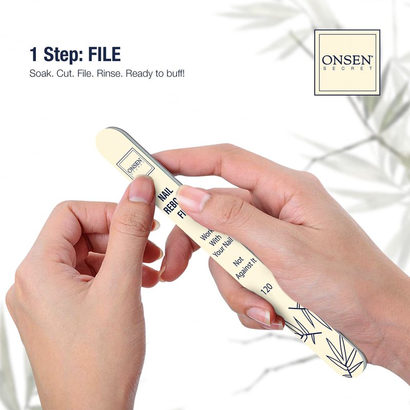 Onsen Secret Japanese Nail Reboot Cuticle Oil Kit | Buffer and Shine Kit w/ Professional File, 3-Way Buffer Block & Free Replacement Pads | Strengthening Combo for Healthy Nails, 1pk