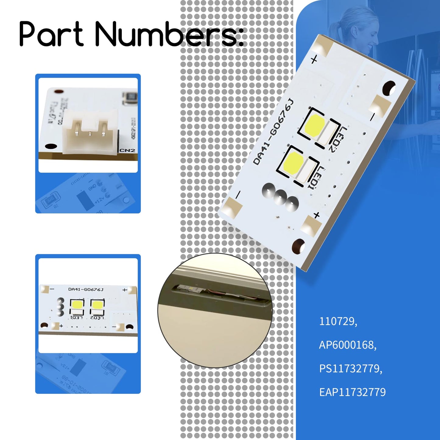 XTPTFABS DA41-00676J Refrigerator LED Light Board Compatible with Samsung Refrigerator Assembly Lamp(Replaces:PS11732779 AP6000168 EAP11732779)