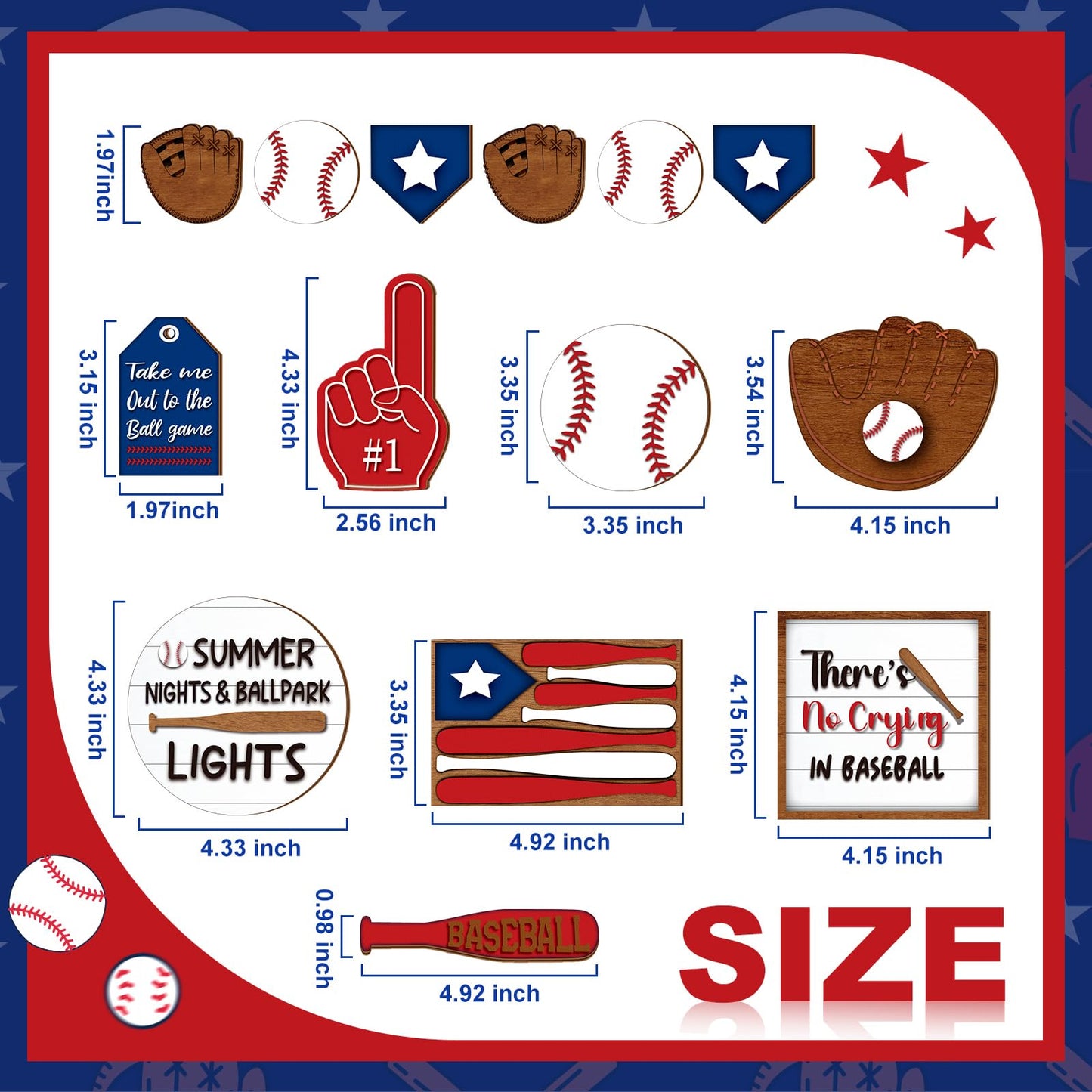 FairySandy 13 Pcs Baseball Tiered Tray Decor Wooden Baseball Table Centerpieces Decor Rustic Wooden Sport Game Sign for Fans Theme Party Supplies