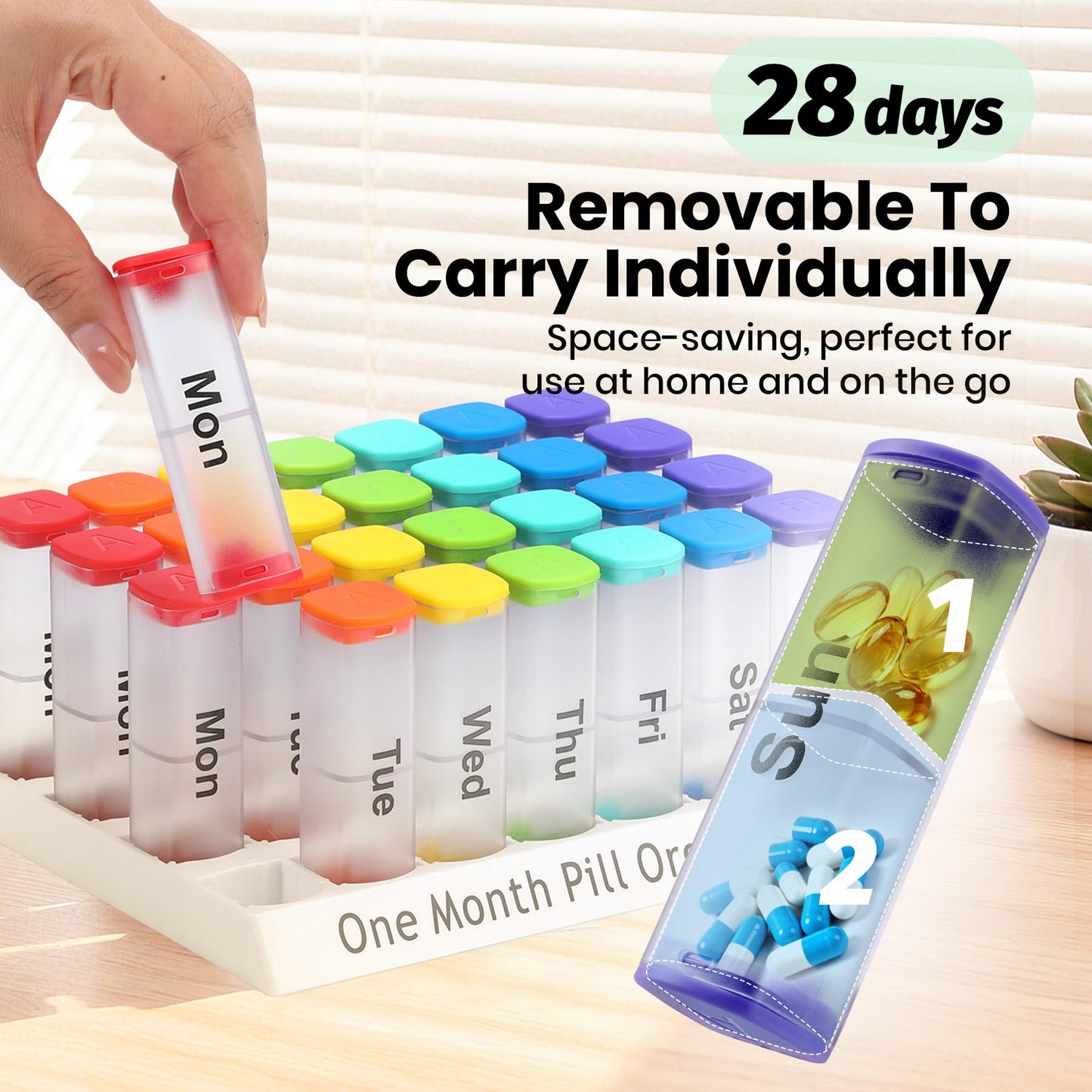 CAidRE Monthly Pill Organizer 2 Times a Day - 28 Day Pill Box AM PM, Clear One Month Pill Case for Vitamins, Supplements, Medications - Daily Medicine Organizer for Home & Travel