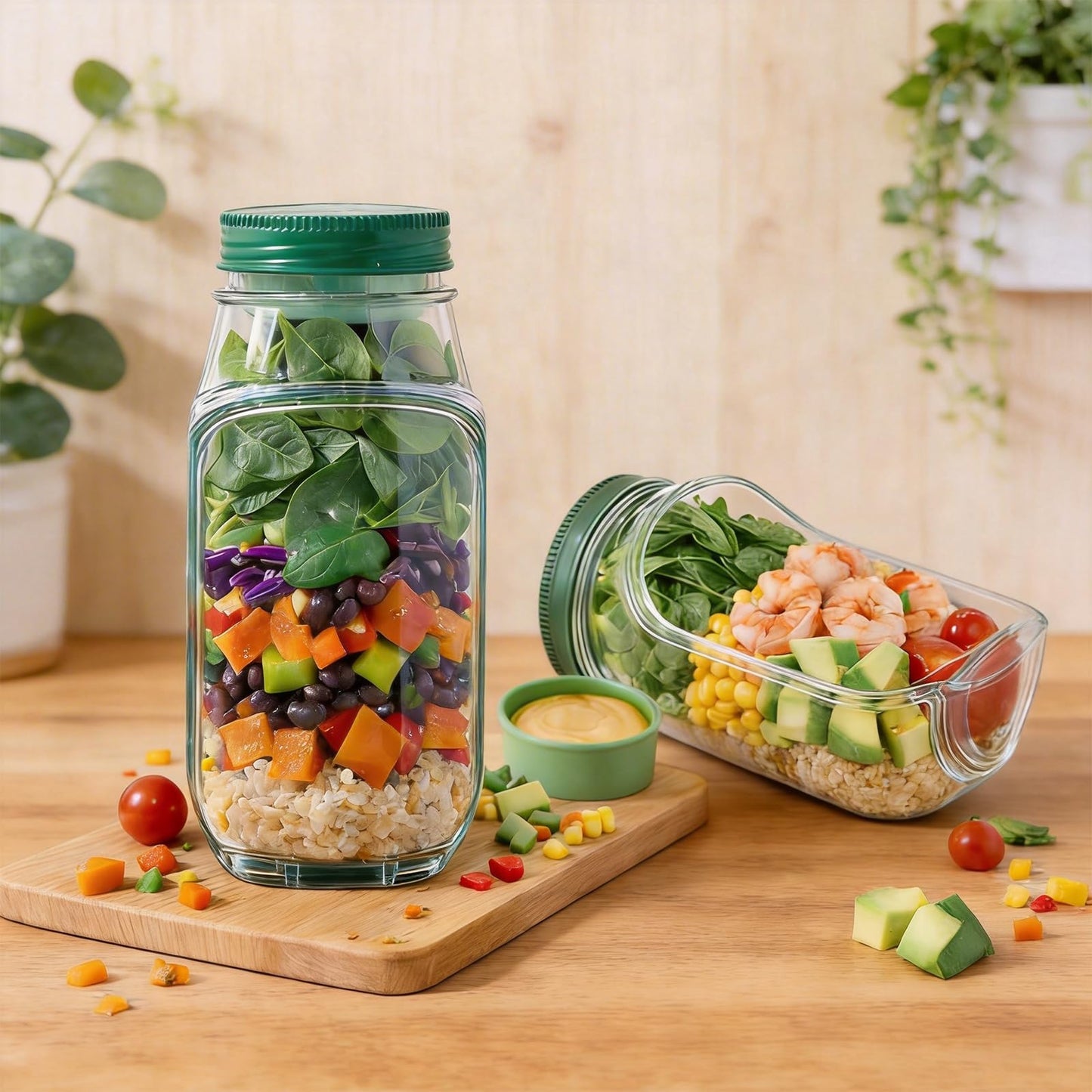 16-in-1 Vegetable Chopper with Container & Side-Opening Salad Jar – Perfect for Vegetable Salads at Lunch and Dinner.Chopper Set Functions as an Onion Chopper, Potato & Carrot Grater, and More.