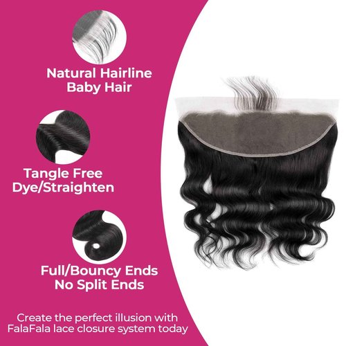 FalaFala Real Human Hair Ear to Ear 13x4 Body Wave Frontal Swiss Transparent Lace Pre Plucked Virgin Human Hair Frontals Bleached Knots Natural Hairline Front Piece Only 24 Inch
