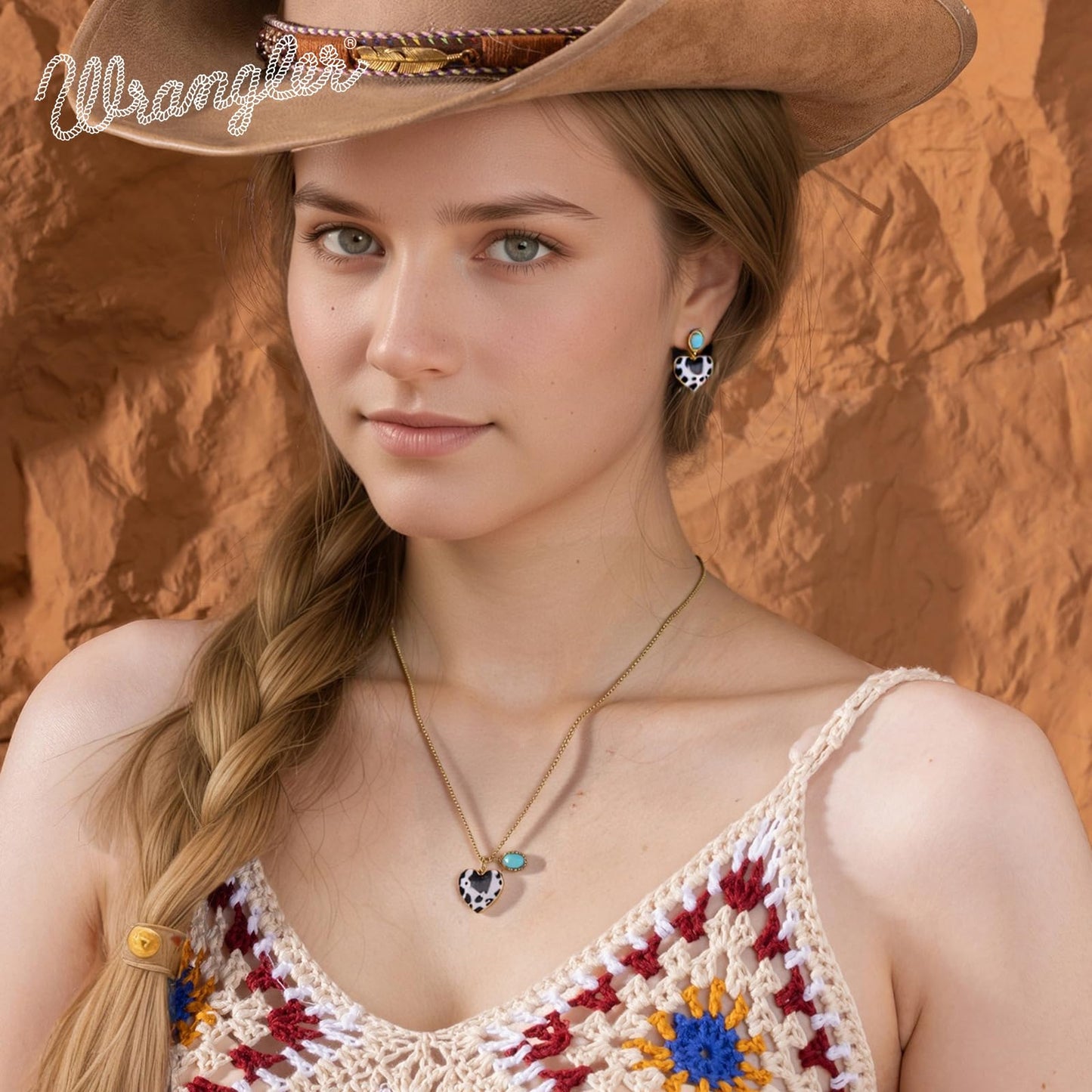 Montana West x Wrangler Western Pendant Necklace for Women 14k Gold Silver Heart Statement Turquoise Cowgirl Vintage Trendy Fashion Jewelry WNS-1129G-TQ