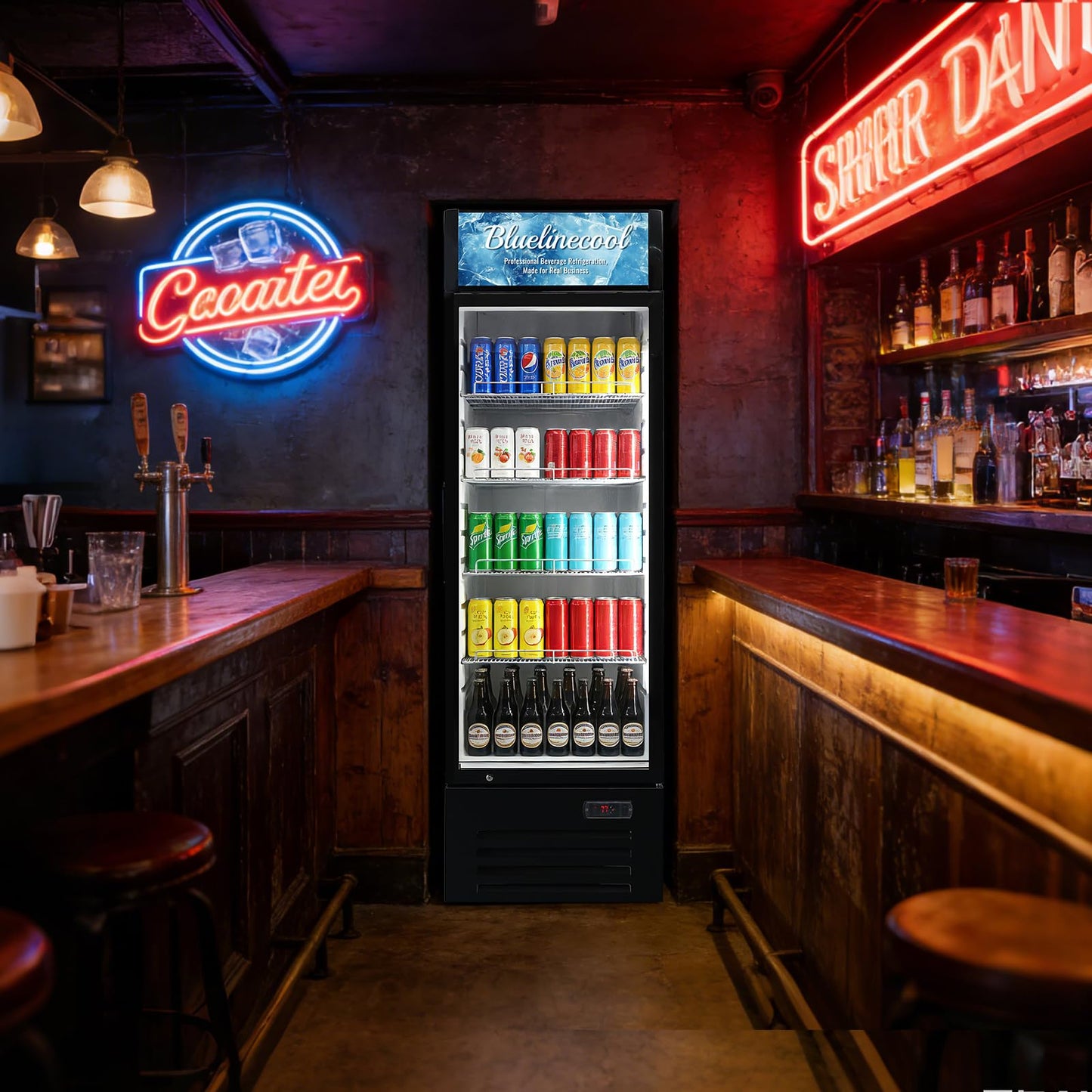 Bluelinecool Commercial Refrigerator Beverage Cooler, 12.5 Cu.Ft Display Refrigerator with Glass Door, Drink Fridge with Led Light, 4 Adjustable Shelves, Merchandiser Refrigerator for Beer, Bar, Shop