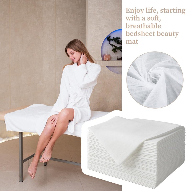simarro 100Pcs Disposable Bed Sheets, 31.5x71 Inch Beauty Massage Table Sheets White Soft Breathable Non-Woven Fabric Bed Covers for Massage Table, Tattoo, SPA, Beauty Salon, Hotels