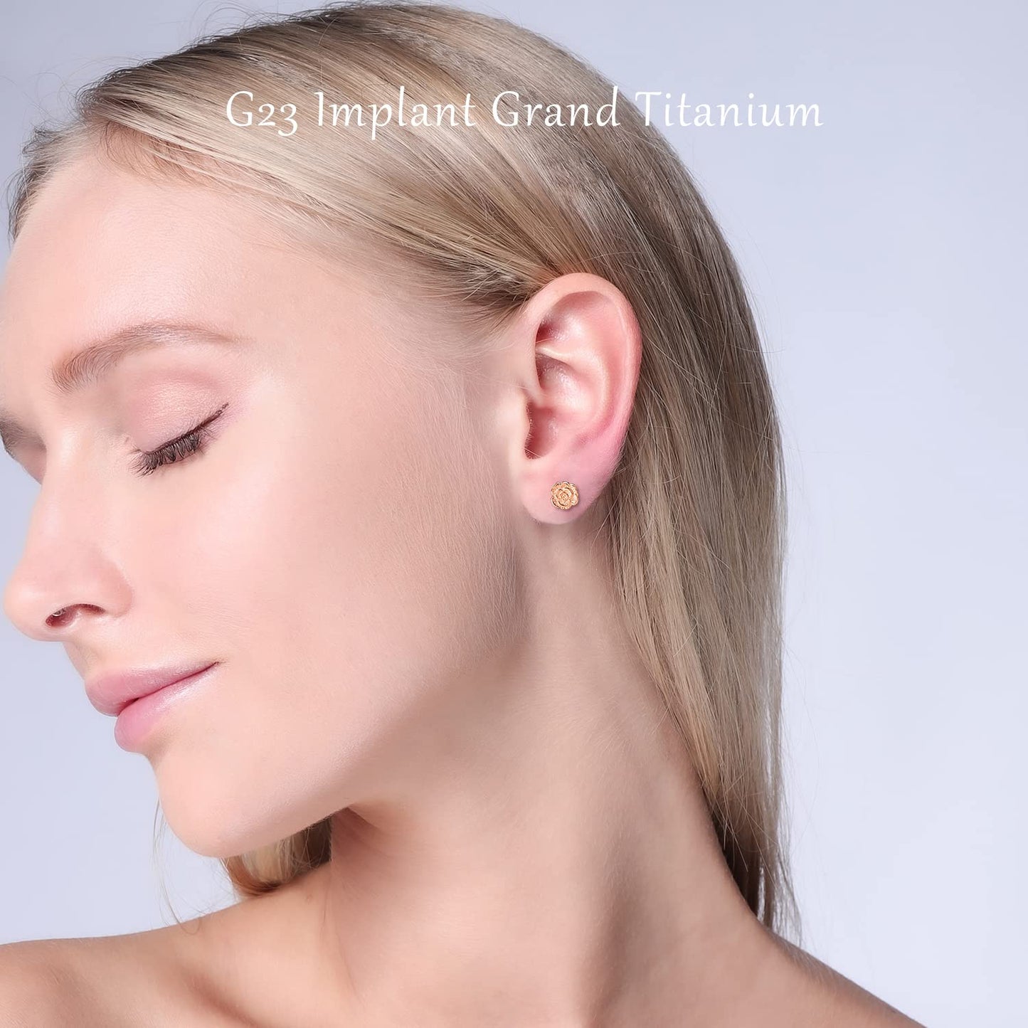 VOJO Implant Grade G23 Titanium Stud Earrings for Sensitive Ears Post Pierced Cartilage Lobe Earring Stud for Women (Rose Gold ROSE)