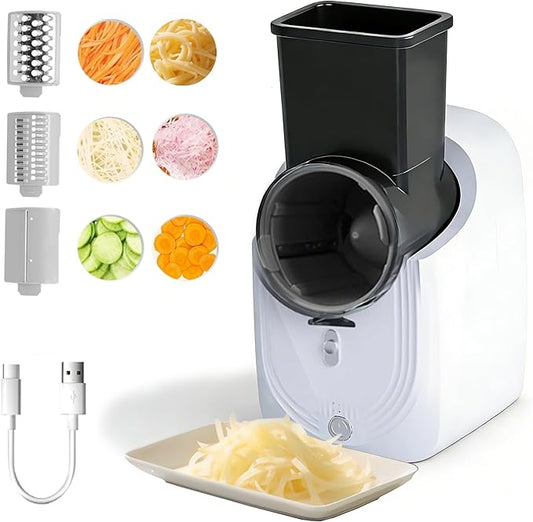 Cordless Electric Vegetable Slicer Chopper & Cheese Grater - Rechargeable Portable Salad Maker, Battery-Powered Electric Food Slicer for Home Kitchen Cucumber Carrots Cabbage