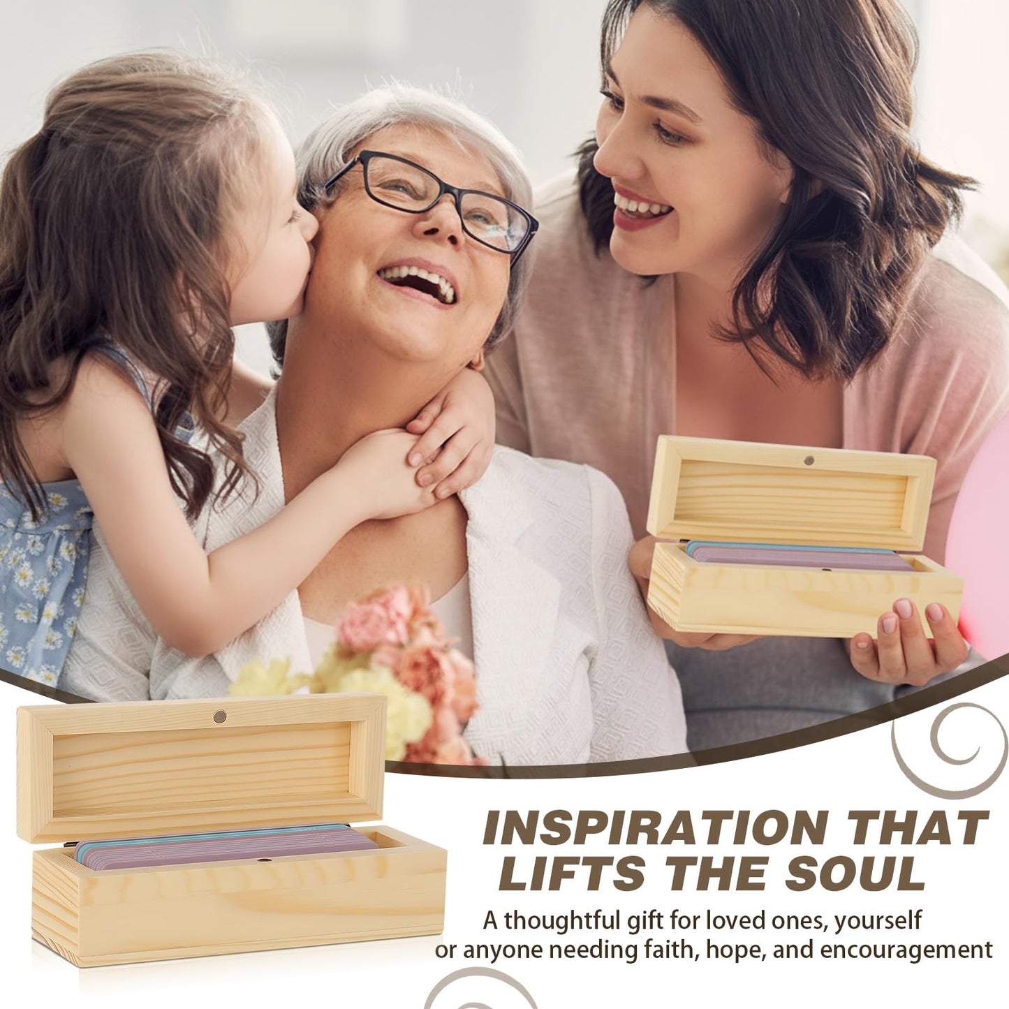 Chicmount Bible Verses Cards Box Set for Mother's Day Christian Gifts Catholic Men Women Bible Verse Jar with Prayer Cards Scripture Wooden Box for Daily Encouragement(Candy Colors)