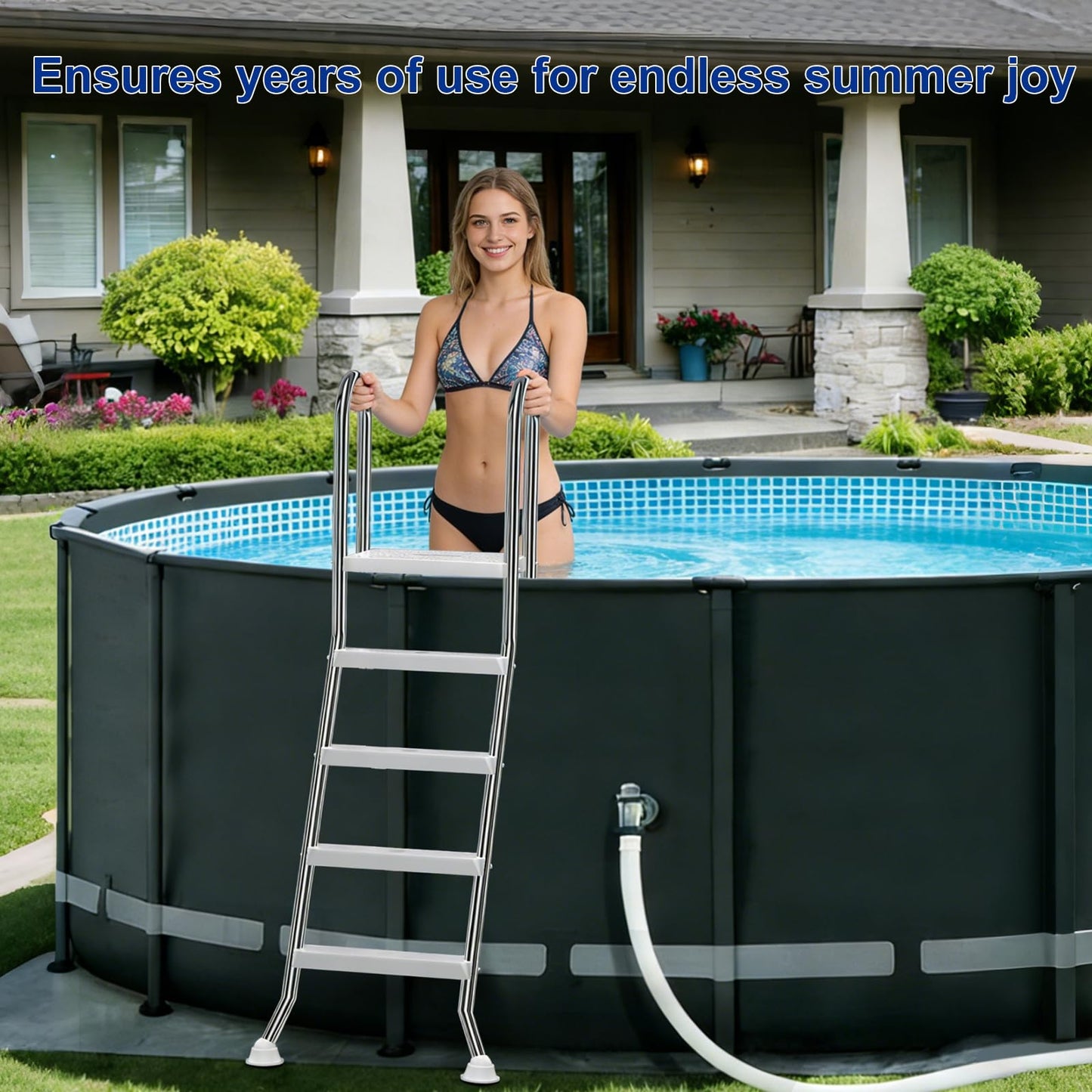 ROMIVO Above Ground Pool Ladder, 48" - 52" Adjustable, 304 Thickened Stainless Steel A-Frame 4-5-Step with Top Platform, Ultra-Stable Non-Slip Design for Family Pools