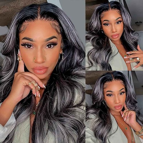 Habiliana Bundles Human Hair 24 26 28 Inch Body Wave P1B/GREY Human Hair Bundles 11A Unprocessed Brazilian Virgin Quick Weave Hair Extensions for Black Women