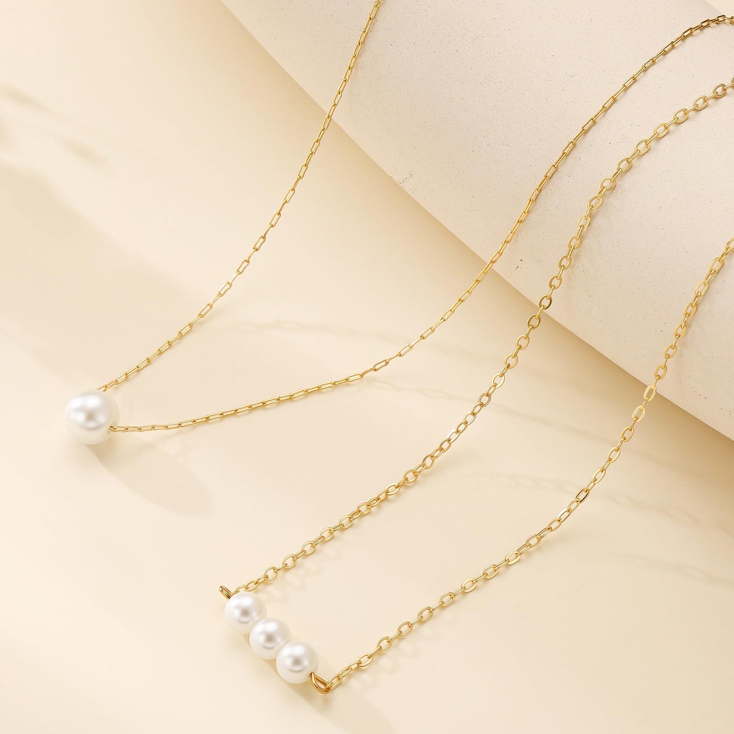 Fimhut Pearl Necklace for Women - 18K Gold Plated 3 Pearl Necklace Fashion Accessory Dainty Gold Necklaces Dainty Simple Layered Chain Necklaces Gold Jewelry for Women Gifts