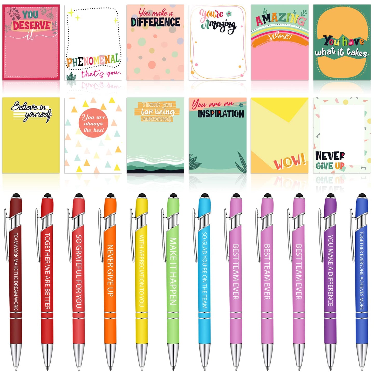 Geyee 24 Pcs Employee Sticky Notes with Funny Pen 3 x 4 Inch to Do List Notepads with Sayings Pen for Coworkers Nurse Teacher Employee Office Staff Work Appreciation Administrative Professional Gifts