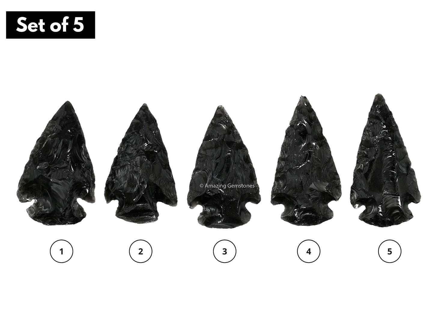 Amazing Gemstone 5 Pieces Black Obsidian Arrowhead, Crystal and Healing Stone Flint Rock Arrow Head - 1 to 1.5 Arrowheads for DIY Project Craft Point Jewelry Making