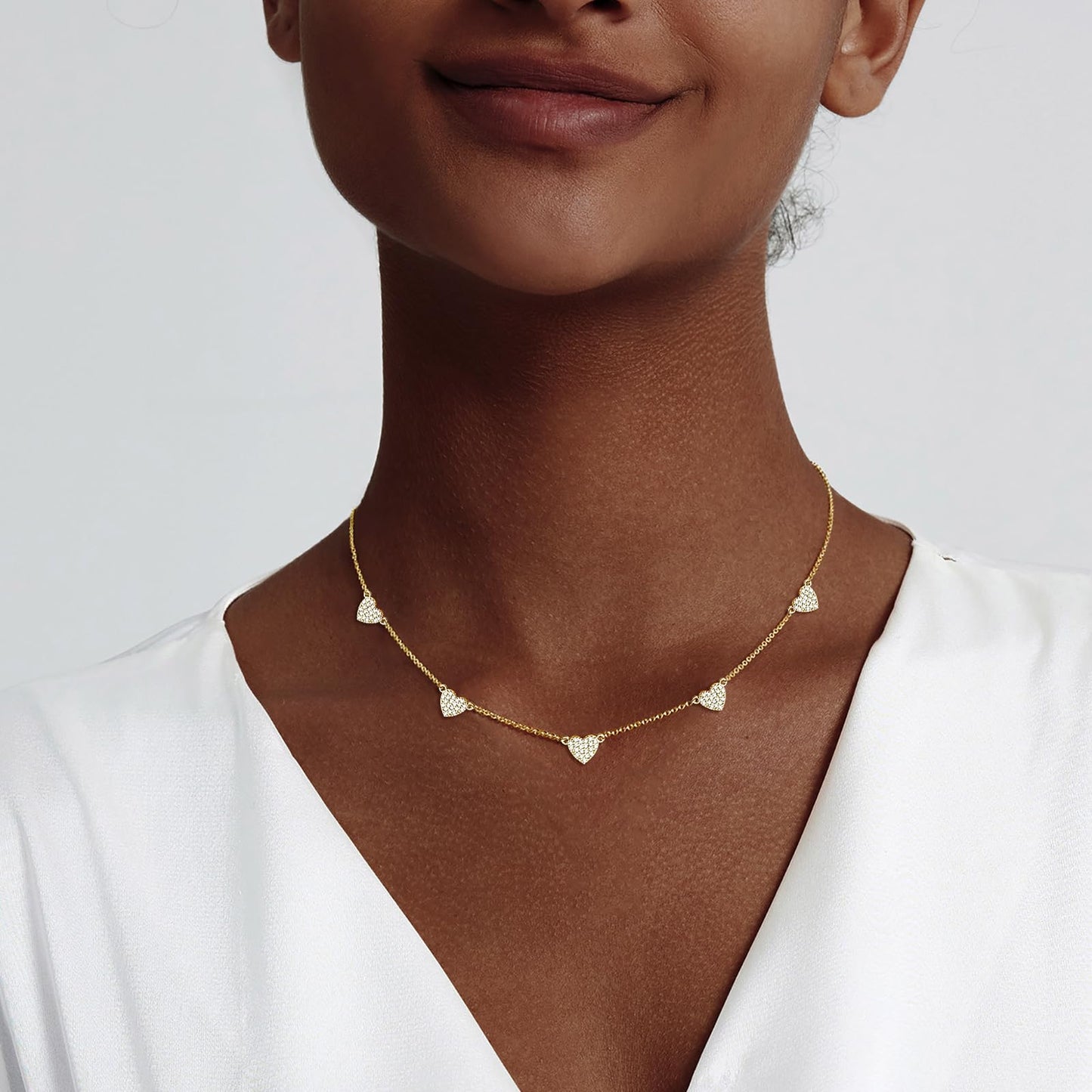 Zeffy CZ Heart Choker 14K Gold Plated Dainty Heart Diamond Charms Necklace Minimalist Trendy Jewelry Gift for Women