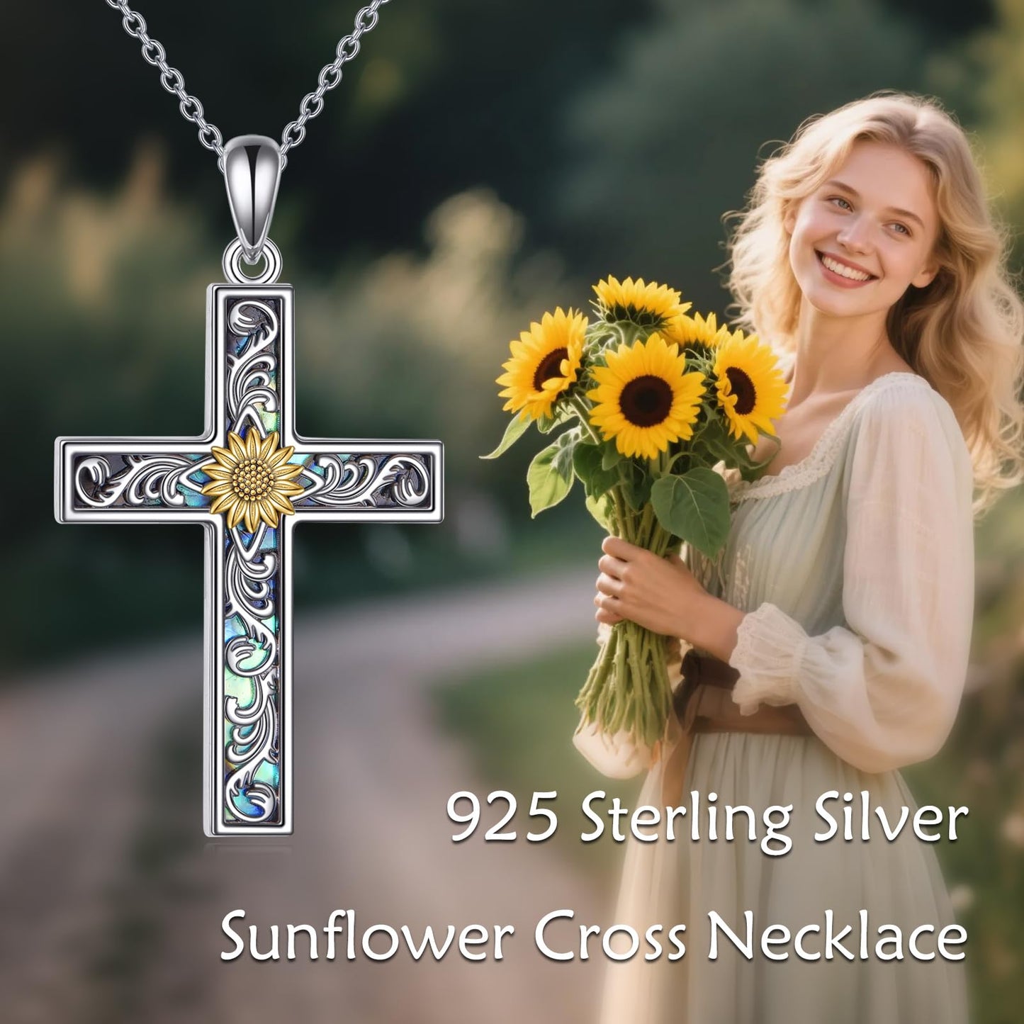 YAFEINI Cross Necklace for Women Sterling Silver Dainty Sunshine Pendant for Women Mom Sunflower Gifts for Women