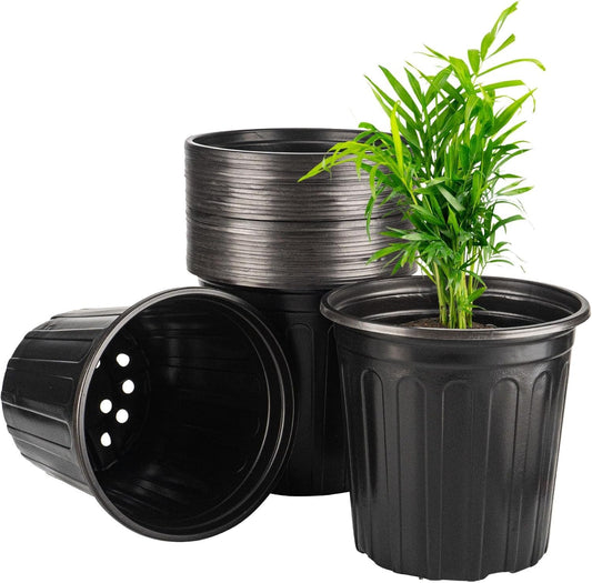 24Pack 2 Gallon Plant Nursery Pots, Thickened Soft Plastic Seedling Starter Pots, Plastic Plant Container with Drainage Hole for Indoor Outdoor Flower Seed,Succulents,Cuttings,Transplanting - Black