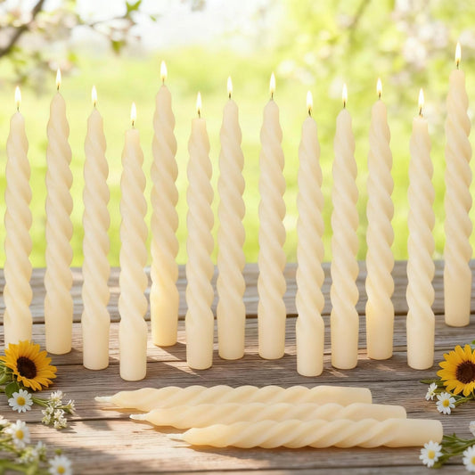 AGLARY 16PCS 7-Inch Pure Beeswax Spiral Taper Candles, Twisted Stick Candles, Dripless & Unscented for Weddings, Christmas, Dinner, Meditation - White