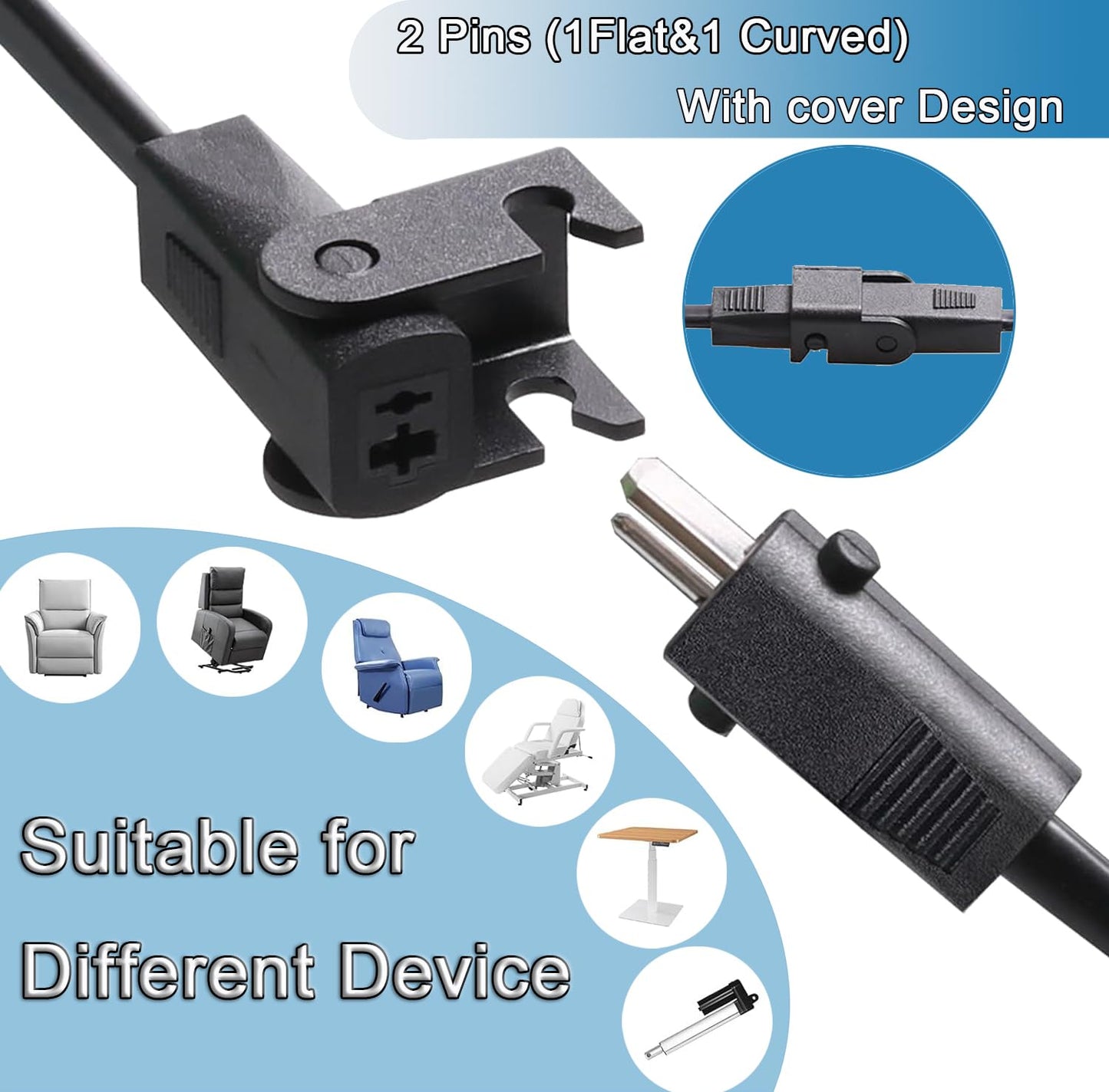 Power Recliner AC/DC Switching Power Supply - 29V 2A Adapter with 4ft AC & 10ft DC Cords