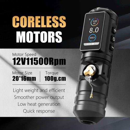 Ambition Ninja Pro Tattoo Machine with Coreless Motor - Rotary Cartridge Tattoo Pen with 2000mAh Power Supply for Professionals and Beginners Tattoo Artists
