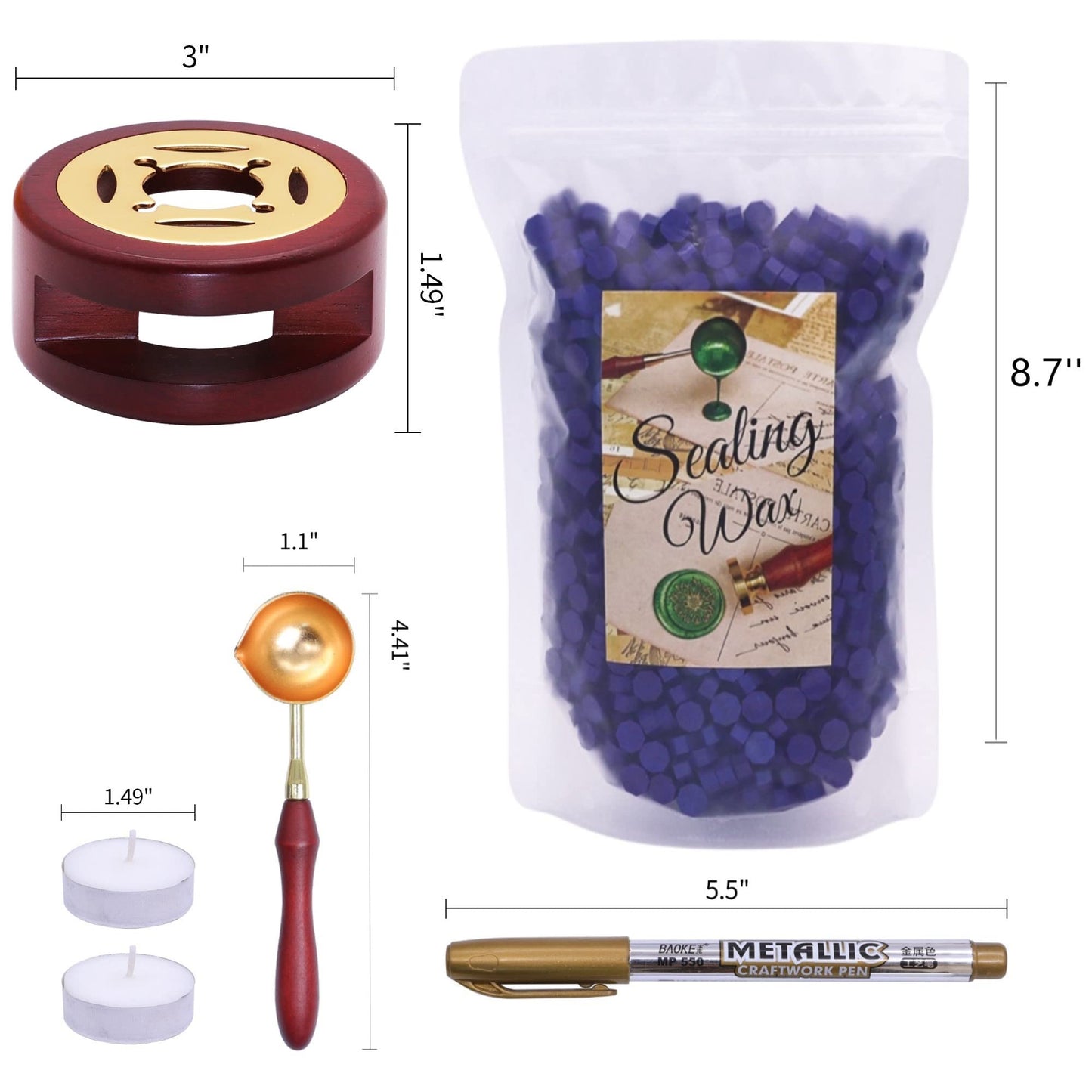 SWANGSA Sealing Wax Kit, 1450pcs Sealing Wax Beads Metallic Green, Wax Seal Warmer, Wax Spoon, Gold Wax Seal Pen and Tealight Candles for Wax Stamp Letter Sealing